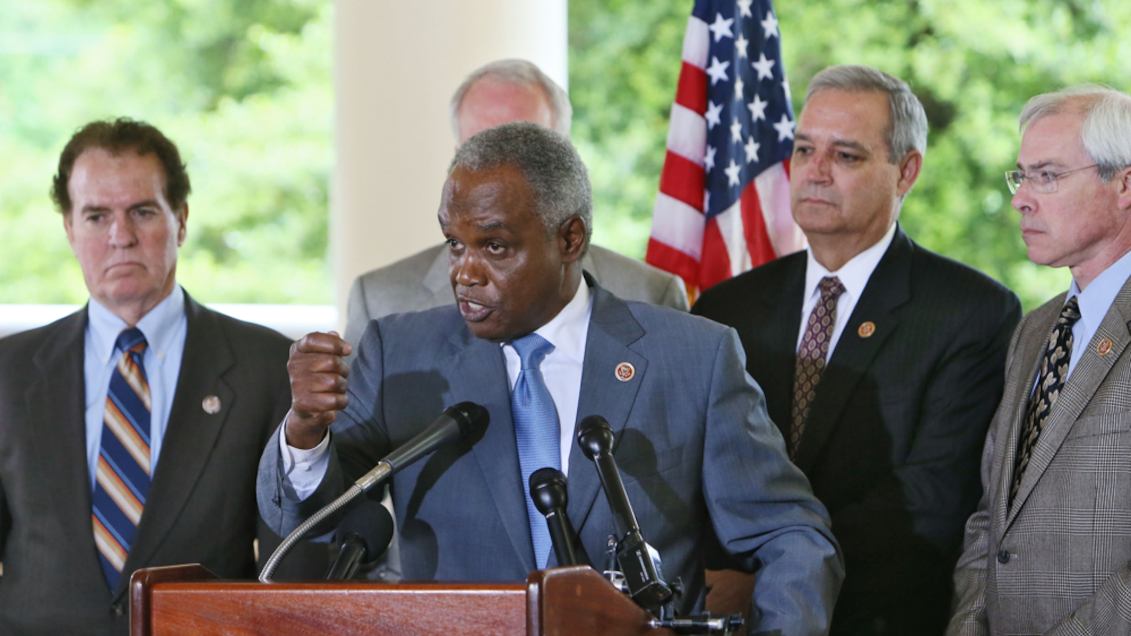 U.S. Rep. David Scott, shown here speaking to the media after a visit to the Veterans Affairs Medical Center in Decatur, was always kind and open to working together on solving big problems, writes guest columnist Tom Price. (Bob Andres/AJC 2013)