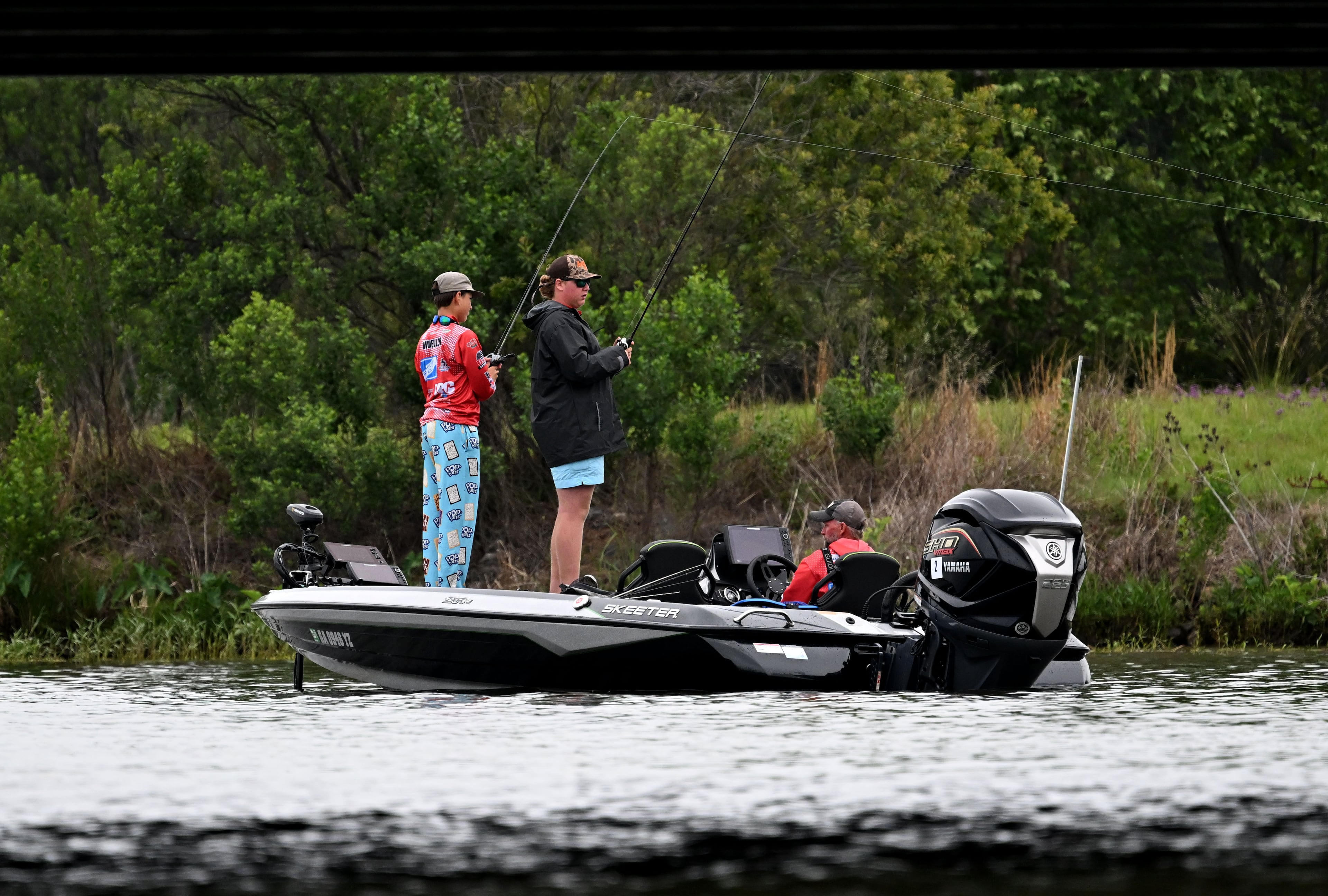 STC Morey and Blake Mueller represent Lee County at the GHSA State Bass Fishing Championship at Lake Sinclair on Saturday, May 9, 2026. (Hyosub Shin/AJC)