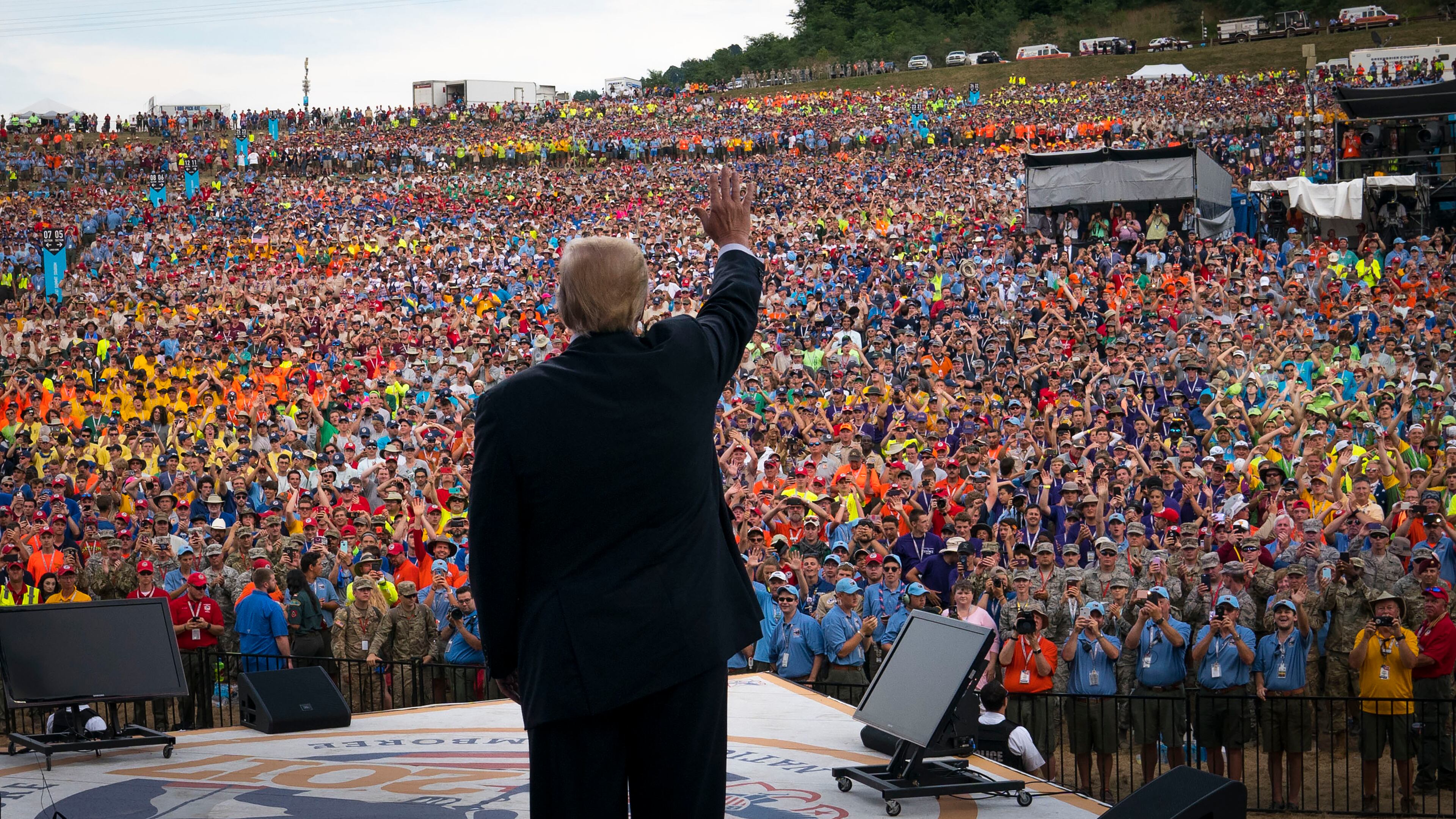 President Donald Trump at the Boy Scouts of America's 2017 National Scout Jamboree at the Summit Bechtel National Scout Reserve in Glen Jean, W.Va., July 24, 2017. (Doug Mills / The New York Times)