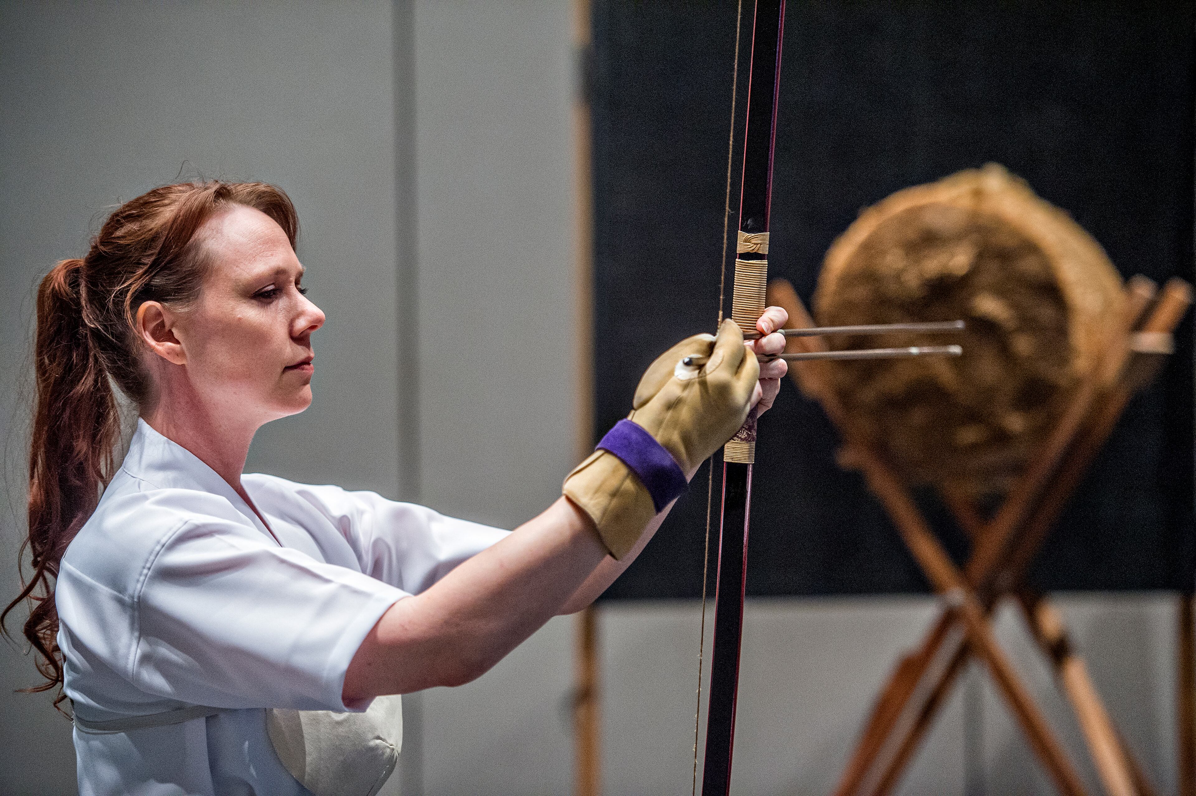 Christa Hanson nocks an arrow on her bow string in a kyudo demostration during JapanFest at the Infinite Energy Center in Duluth on Saturday, September 19, 2015. The two day festival featured Japanese demonstrations, exhibitions, competitions, food, music, performances and shopping. JONATHAN PHILLIPS / SPECIAL