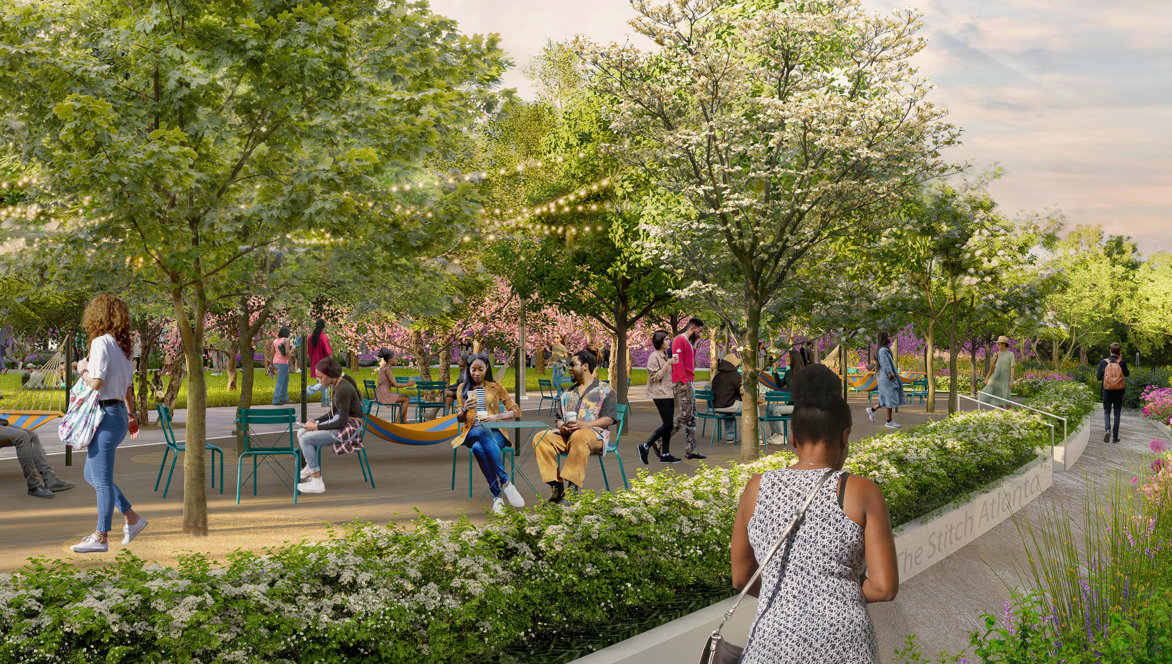 This is a rendering of a planned public space called Garden Rooms within the first phase of the Stitch in downtown Atlanta. (Courtesy of Atlanta Downtown Improvement District)