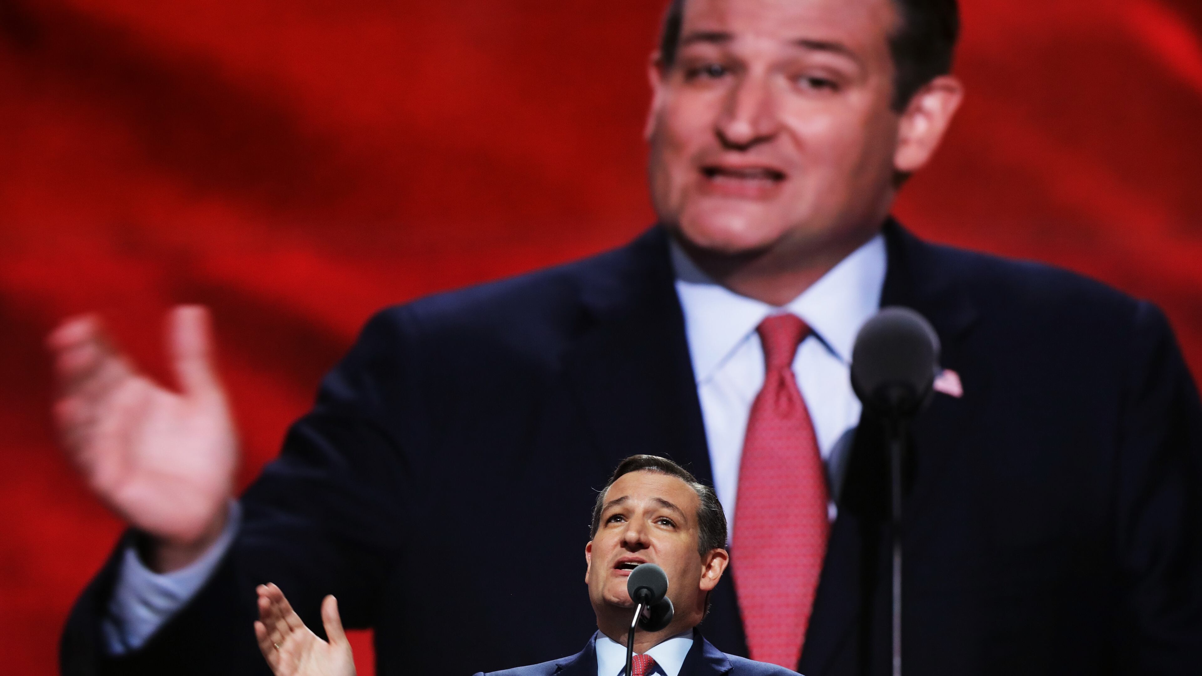 Sen. Ted Cruz, R-Texas, delivers a speech on the third day of the Republican National Convention on Wednesday at the Quicken Loans Arena in Cleveland, Ohio. Chip Somodevilla/Getty Images