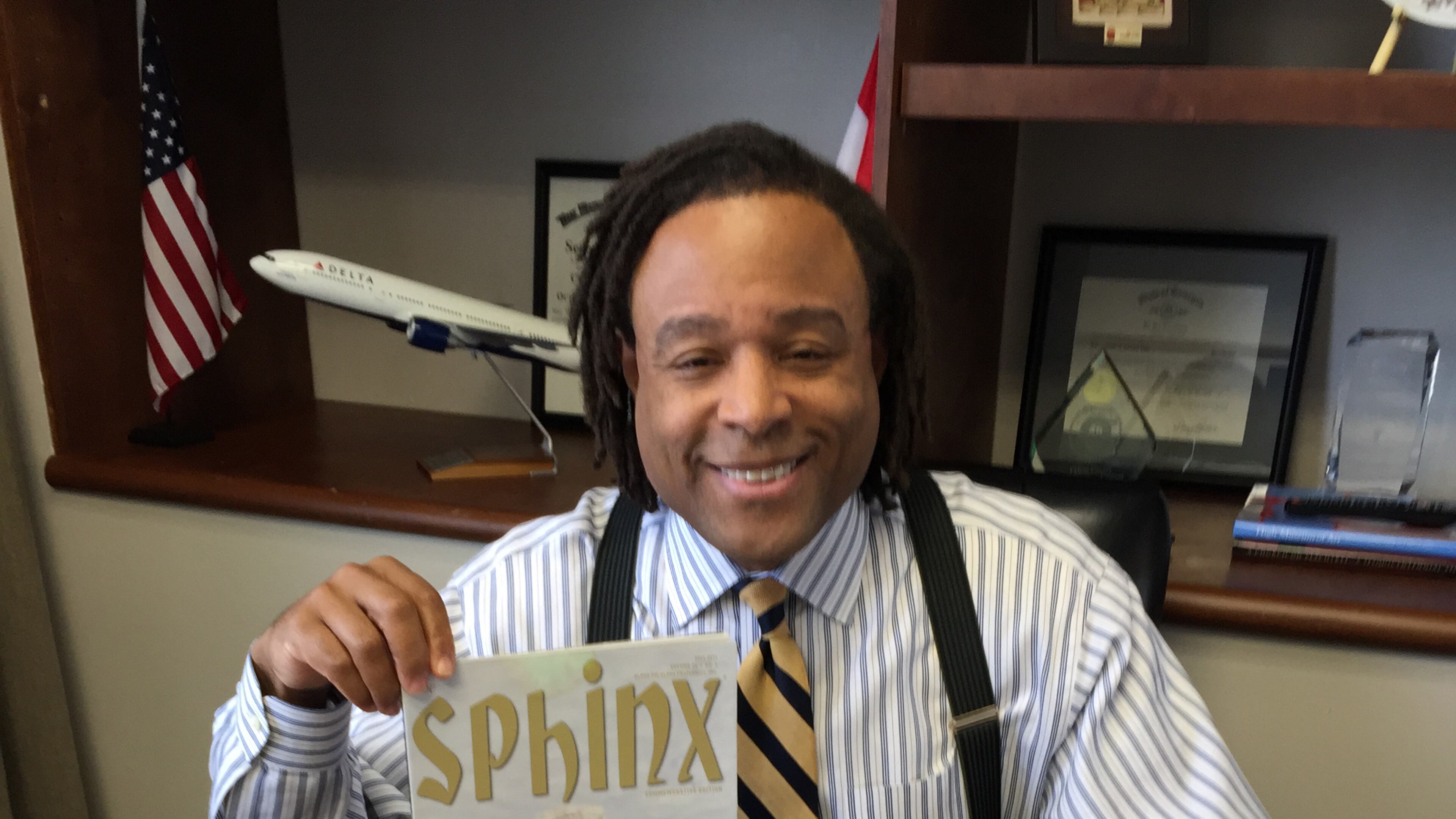 Alpha Brother Rick Blalock displays a few of the issues of "The Sphinx" that his editorial teams published during his six-year run as Alpha Phi Alpha's chief editorial officer and editor-in-chief.