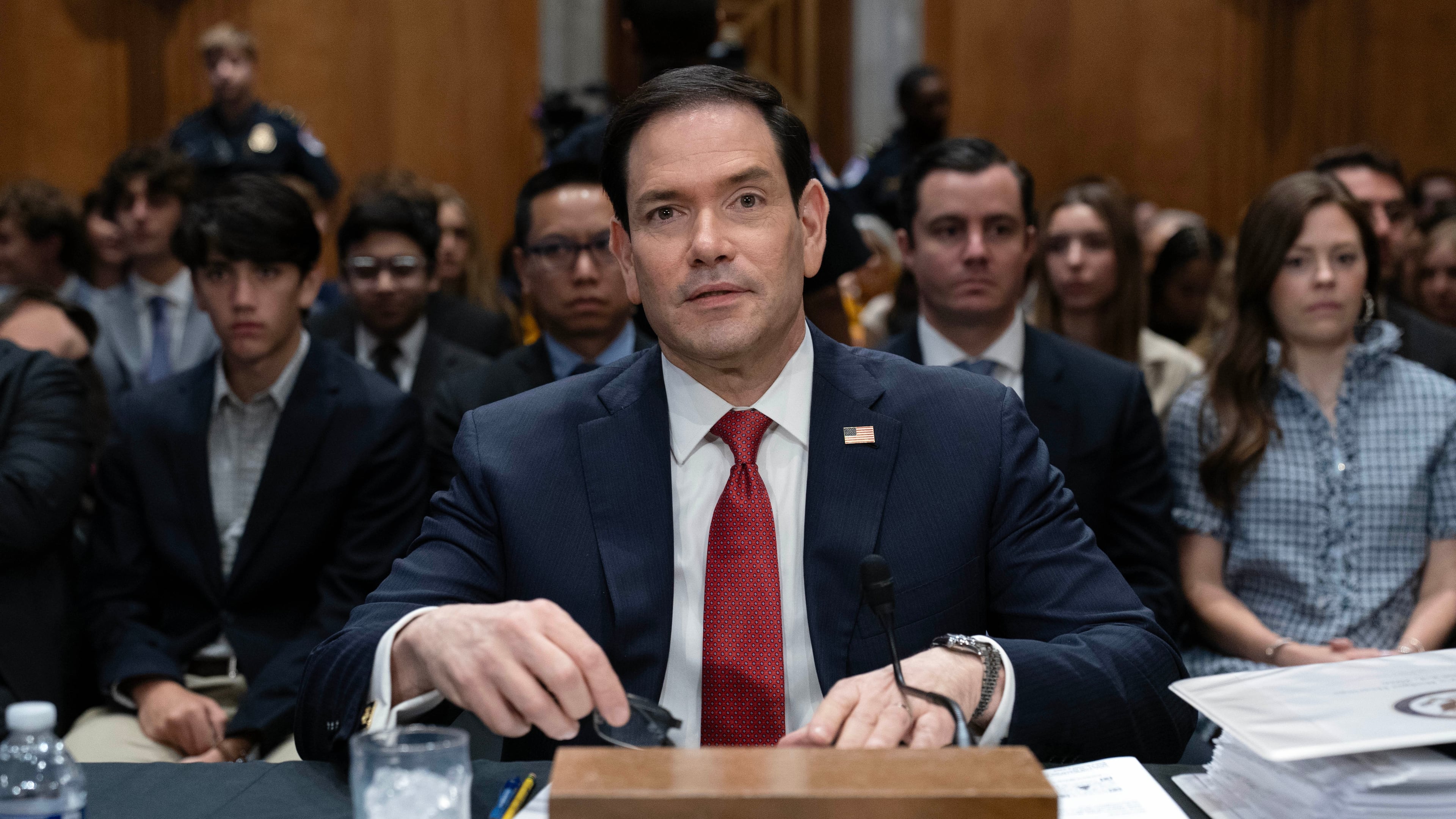 Secretary of State Marco Rubio arrives to testify before the Senate Foreign Relations Committee hearing to Review the FY27 State Department Budget Request on Capitol Hill, Tuesday, June 2, 2026, in Washington. (AP Photo/Jose Luis Magana)
