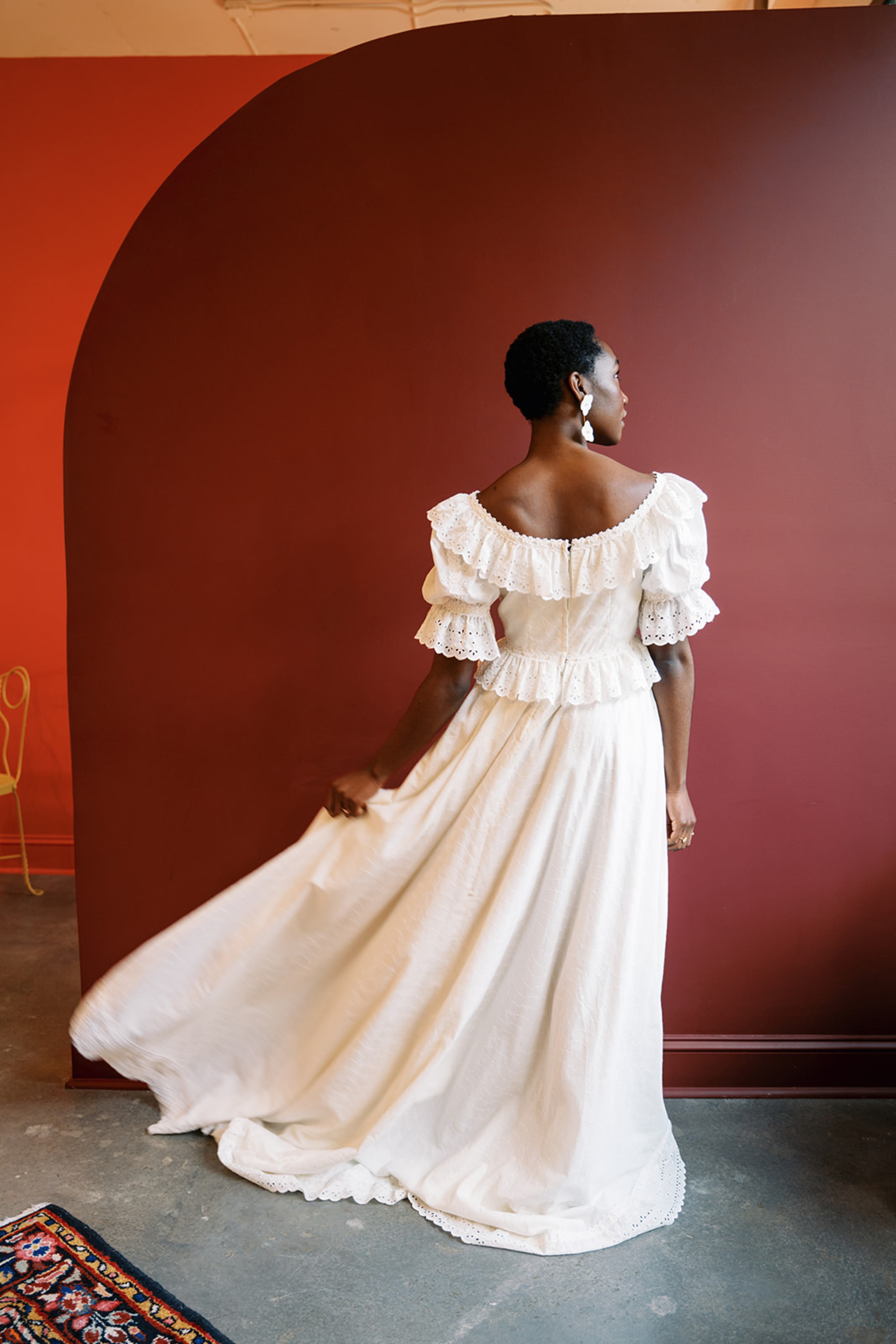 Eyelets are one of the highlights of this vintage wedding gown.
(Courtesy of The Sentimentalist / Hannah Forsberg.)