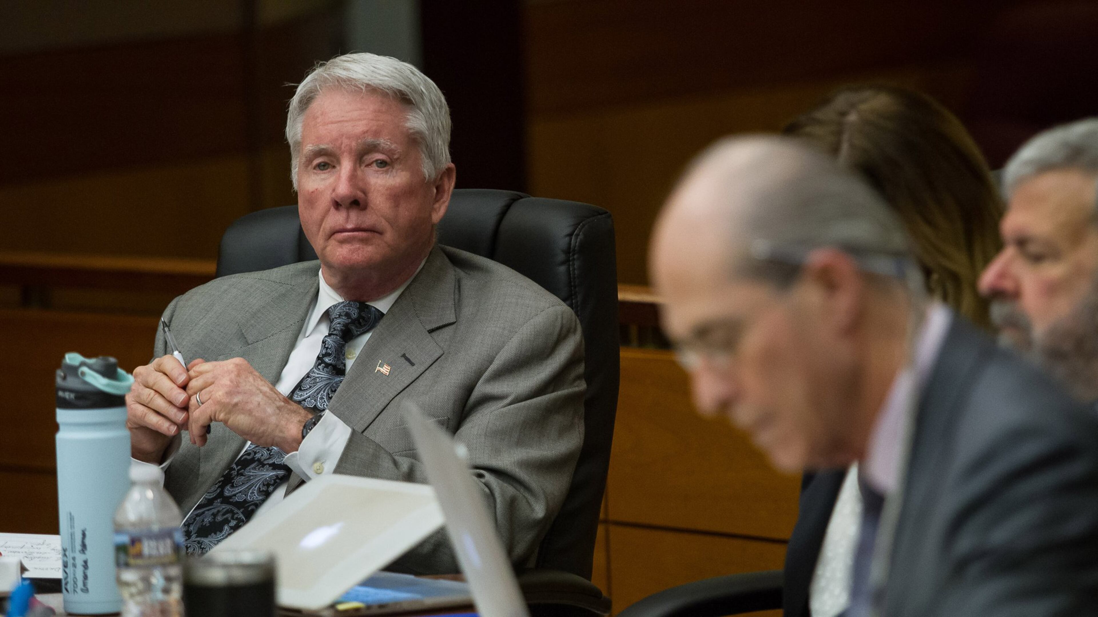 Tex McIver listens to the testimony of Detective Darrin Smith on day 14 of the Tex McIver murder trial at the Fulton County Courthouse on Friday, March 30, 2018. STEVE SCHAEFER / SPECIAL TO THE AJC