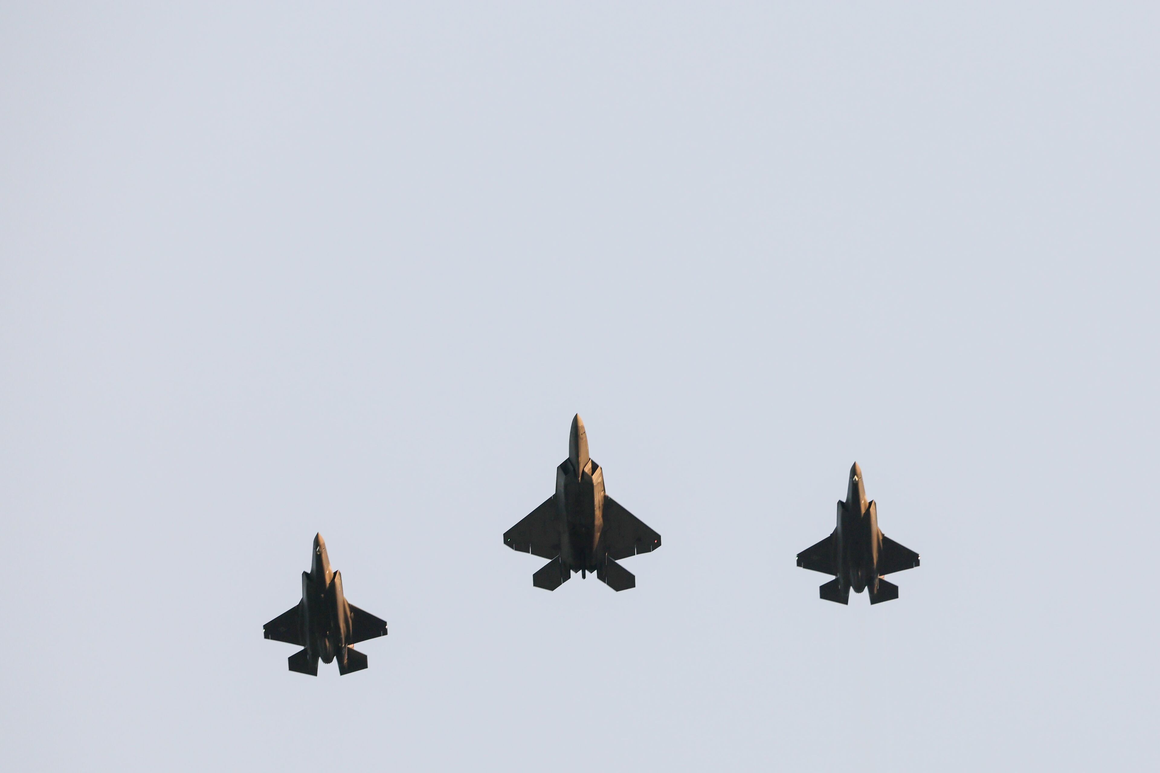 A military flyover with Lockheed F-22 Raptors helps open the MLB All-Star Game at Truist Park in Atlanta on Tuesday, July 15, 2025. (Jason Getz/AJC)