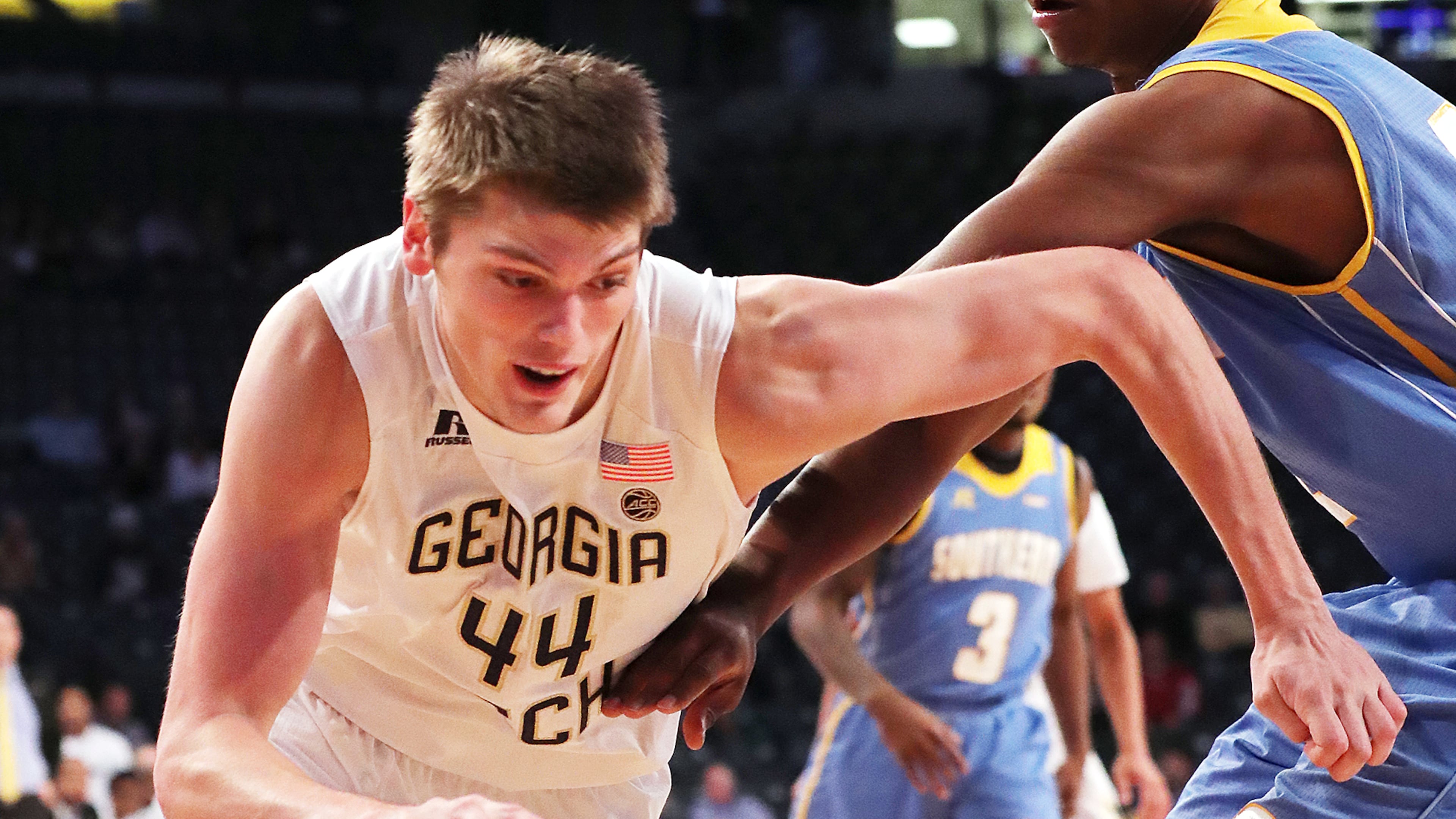 Georgia Tech center Ben Lammers drives against the Southern Jaguars in an NCAA college basketball game at McCamish Pavilion on Monday, Nov. 14, 2016, in Atlanta. Curtis Compton/ccompton@ajc.com