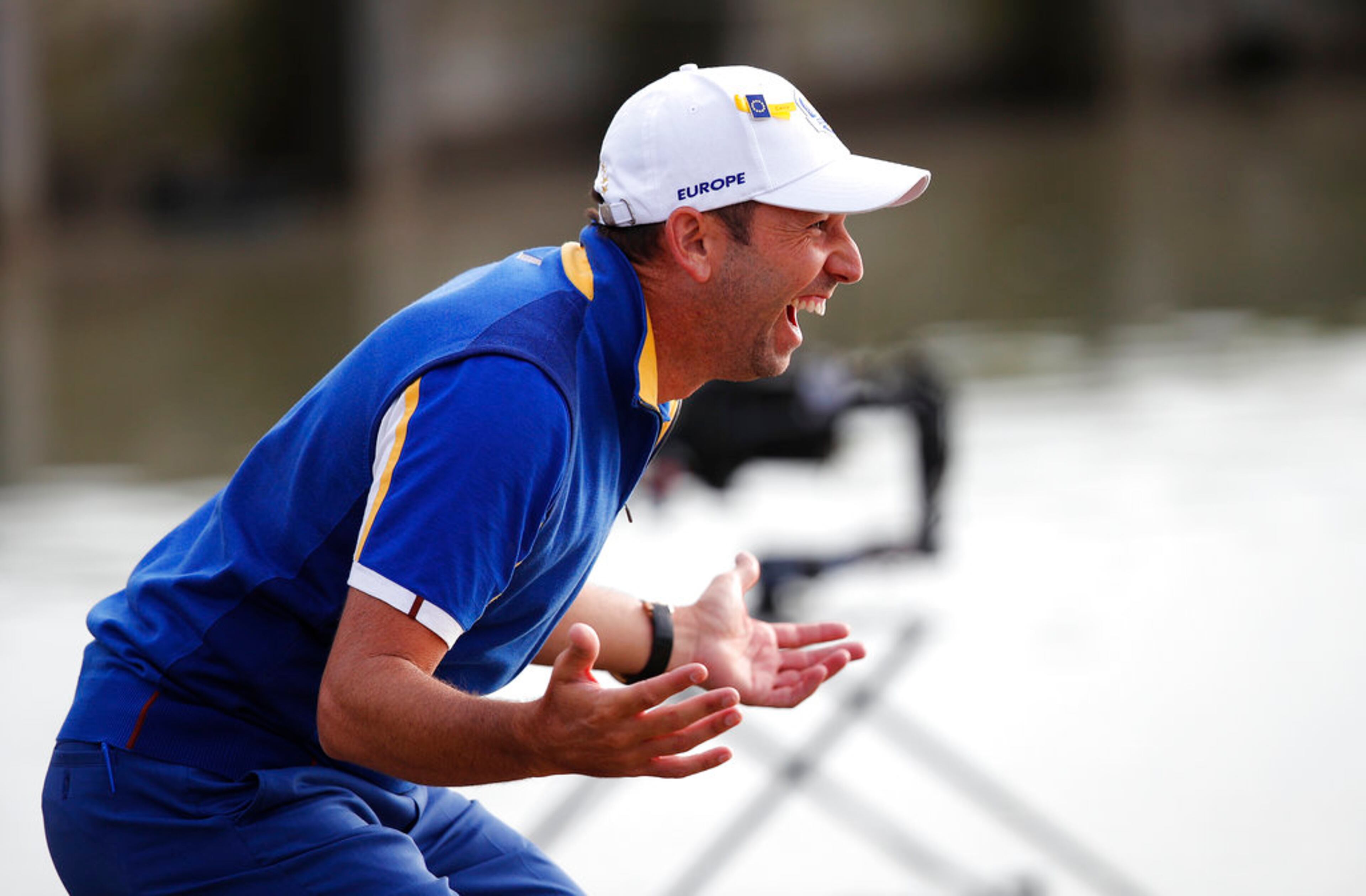 Europe's Sergio Garcia celebrates after Europe won the Ryder Cup on the final day of the 42nd Ryder Cup at Le Golf National in Saint-Quentin-en-Yvelines, outside Paris, France, Sunday, Sept. 30, 2018. (AP Photo/Francois Mori)