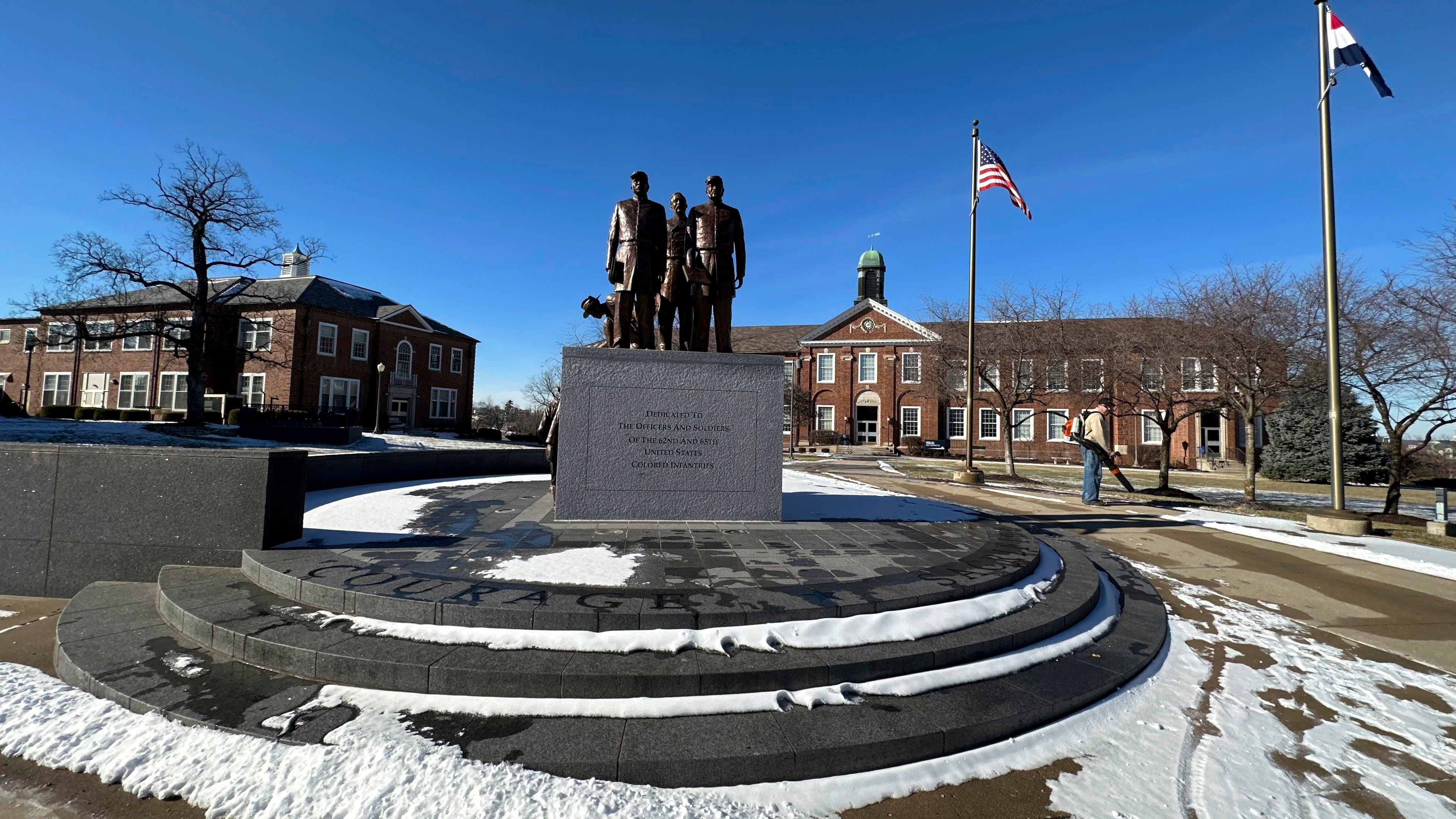 FILE - A statue sits on the campus of Lincoln University, Wednesday, Jan. 17, 2024, in Jefferson City, Mo. (AP Photo/Summer Ballentine,File)