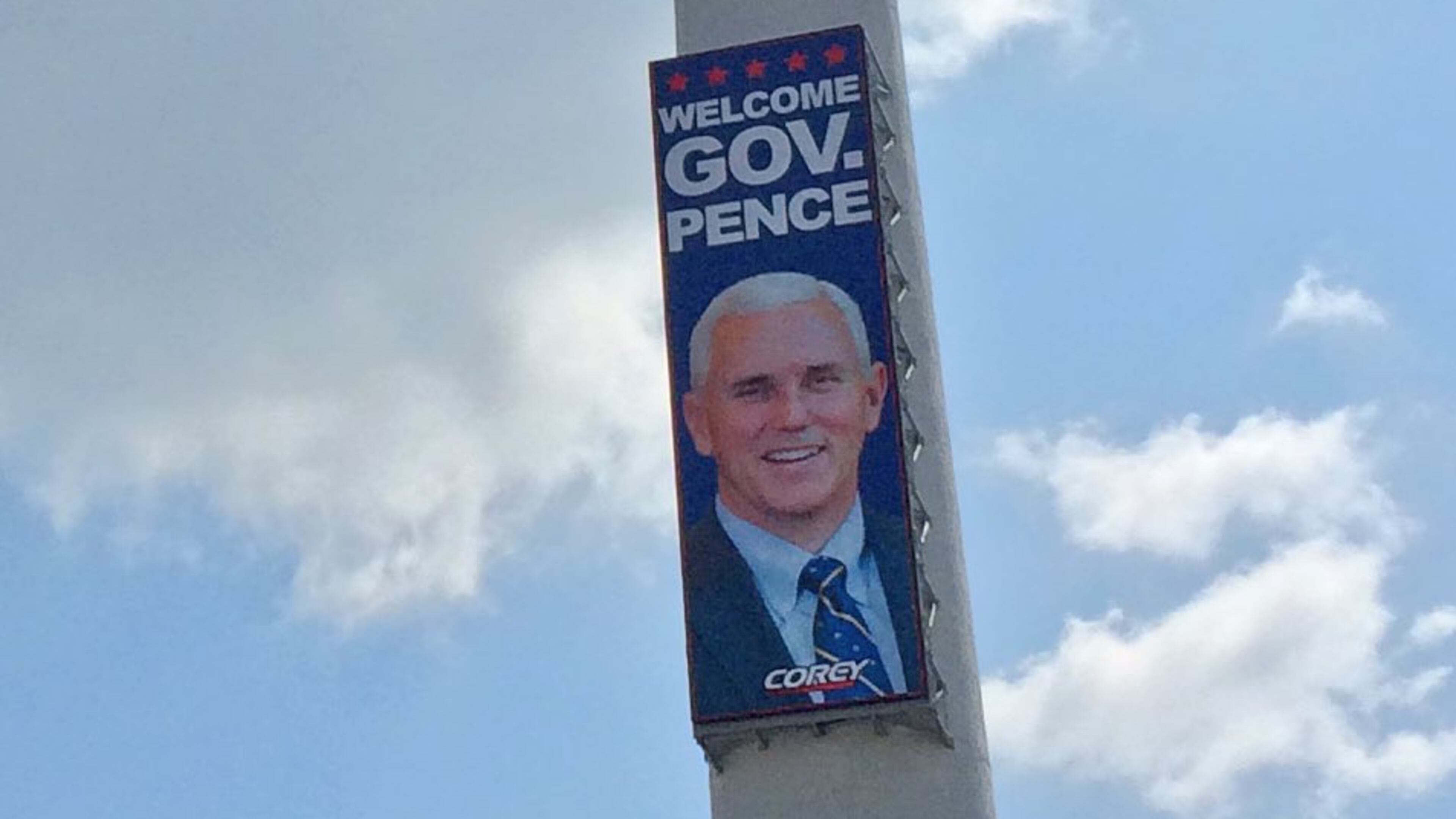 A sign welcoming Mike Pence to Georgia in downtown Atlanta. Special.