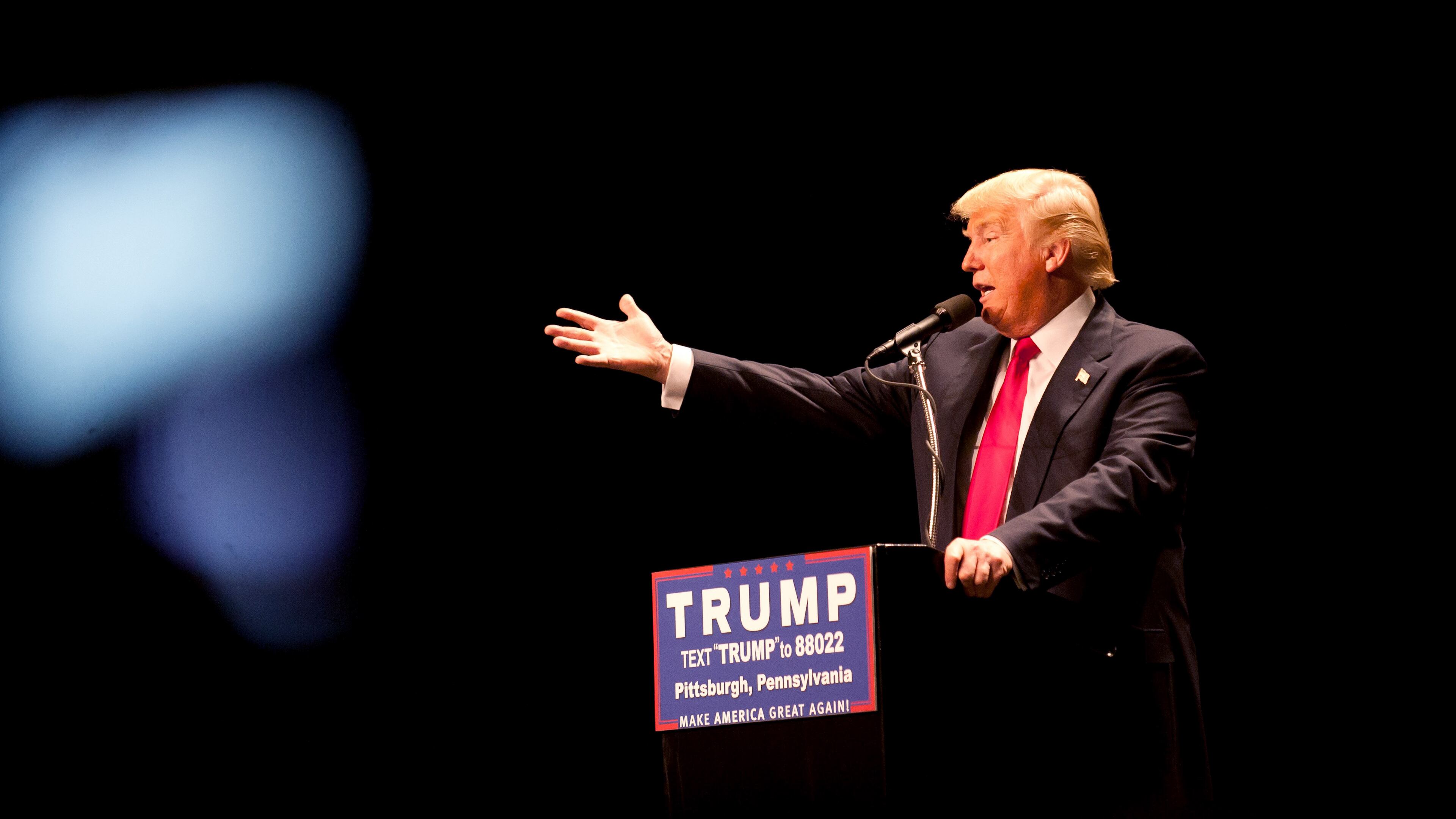 Republican presidential candidate Donald Trump speaks to a Pittsburgh, Pa., audience on Thursday. Jeff Swensen/Getty Images