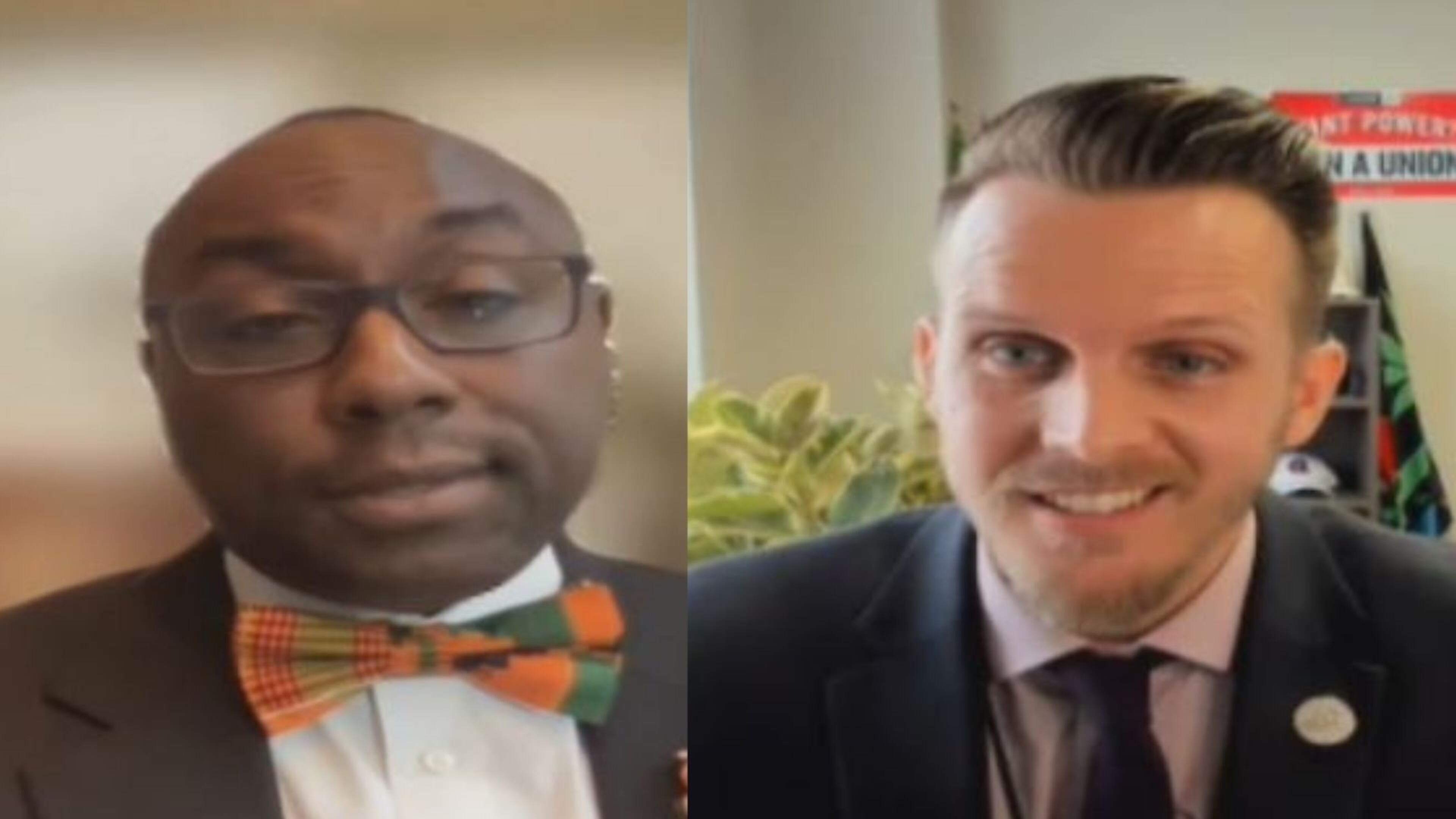 DeKalb County commissioners Larry Johnson (left) and Ted Terry clashed during a Tuesday morning meeting. SCREENSHOTS