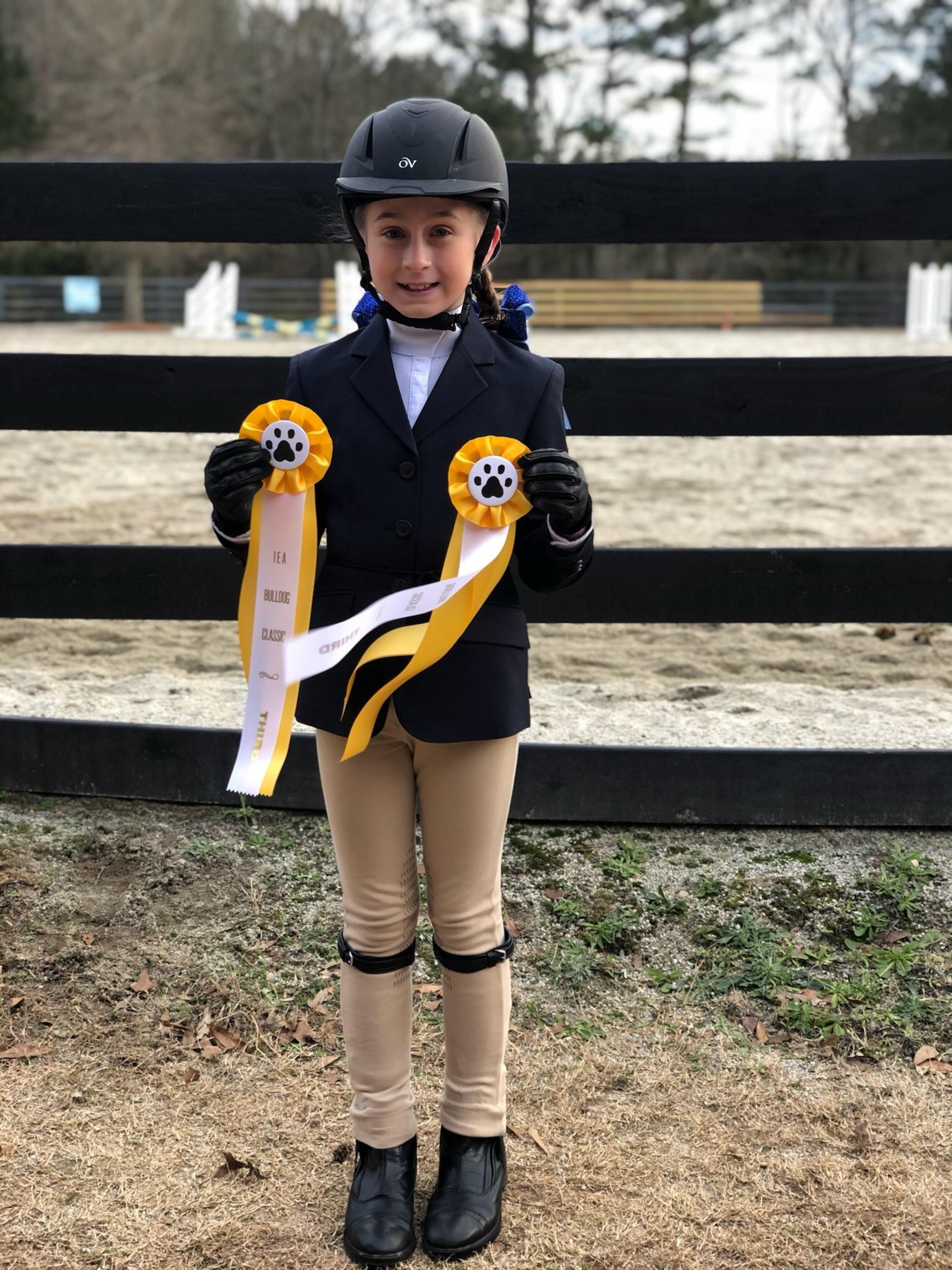 The Piedmont Academy Equestrian team recently competed in a horse show held at Wisteria Farm located in Monroe.
Madalynn Bryant received two 3rd place finishes in her Beginner Walk/trot classes.