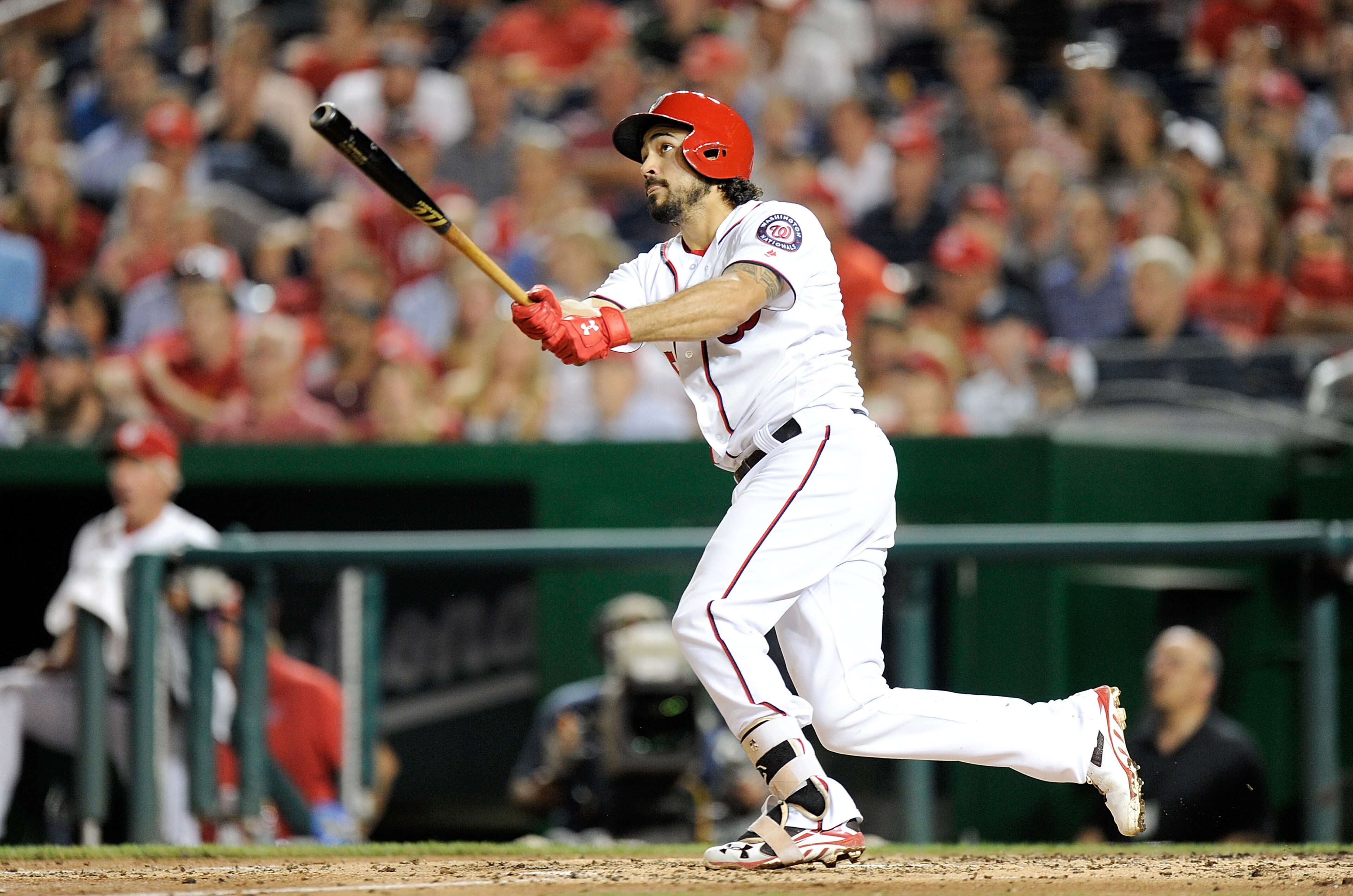 WASHINGTON, DC - SEPTEMBER 06: Anthony Rendon #6 of the Washington Nationals hits a grand slam in the third inning against the Atlanta Braves at Nationals Park on September 6, 2016 in Washington, DC. (Photo by Greg Fiume/Getty Images)