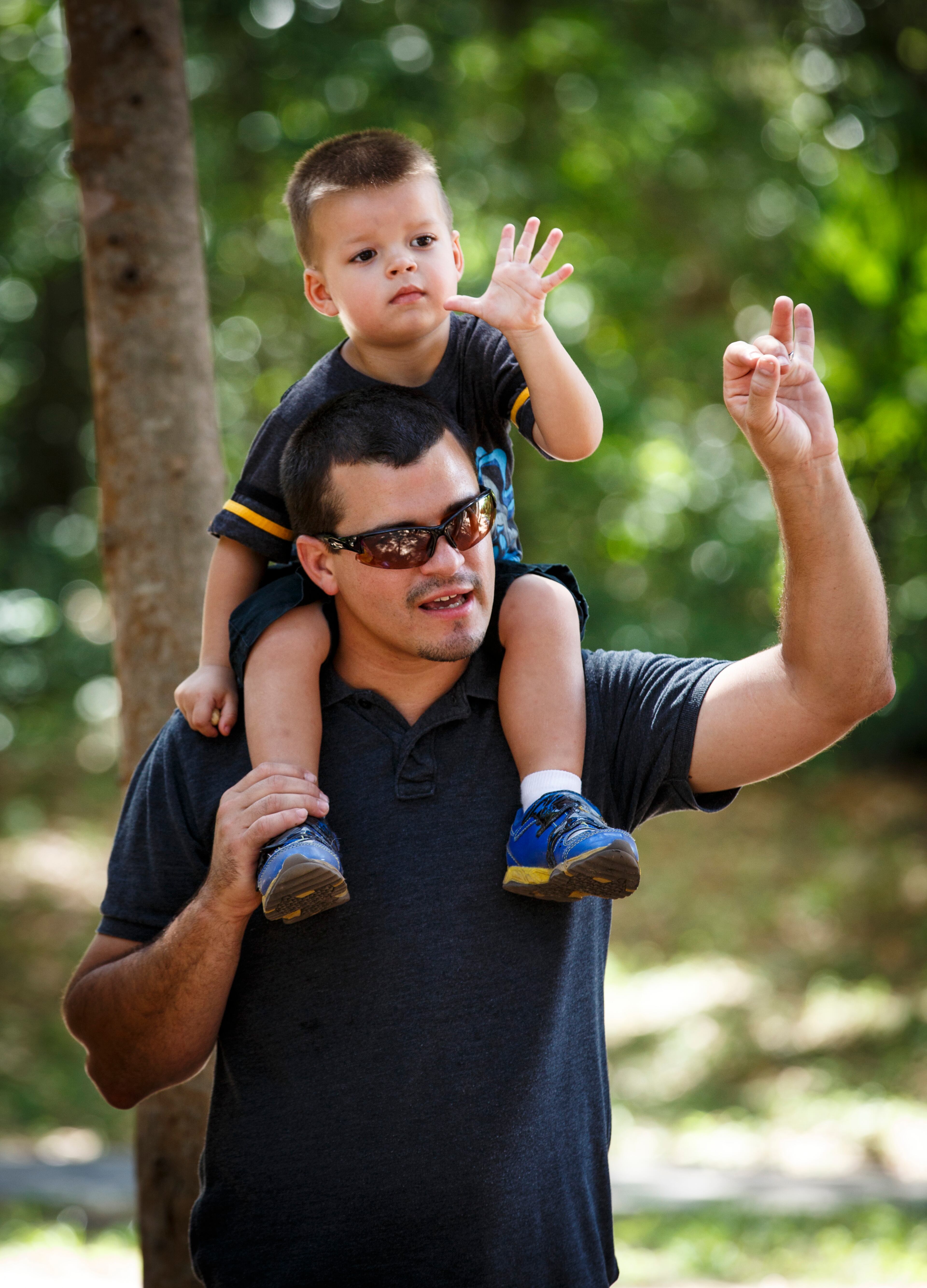 Eric Mihalinec and his son Daniel participate in an educational walk at the Suncoast Primate Sanctuary on May 10, 2014 in Palm Harbor, Florida. The Suncoast Primate Sanctuary Foundation is non-profit organization that is home to over 70 animals including orangutans, chimpanzees, monkeys, tropical birds and reptiles. Most of the animals that make their home at the sanctuary are their after no longer being able to be cared for as a family pet or retiring from the laboratory and film businesses. The sanctuary is open to the public Thursday through Sunday. VISIT FLORIDA/Scott Audette