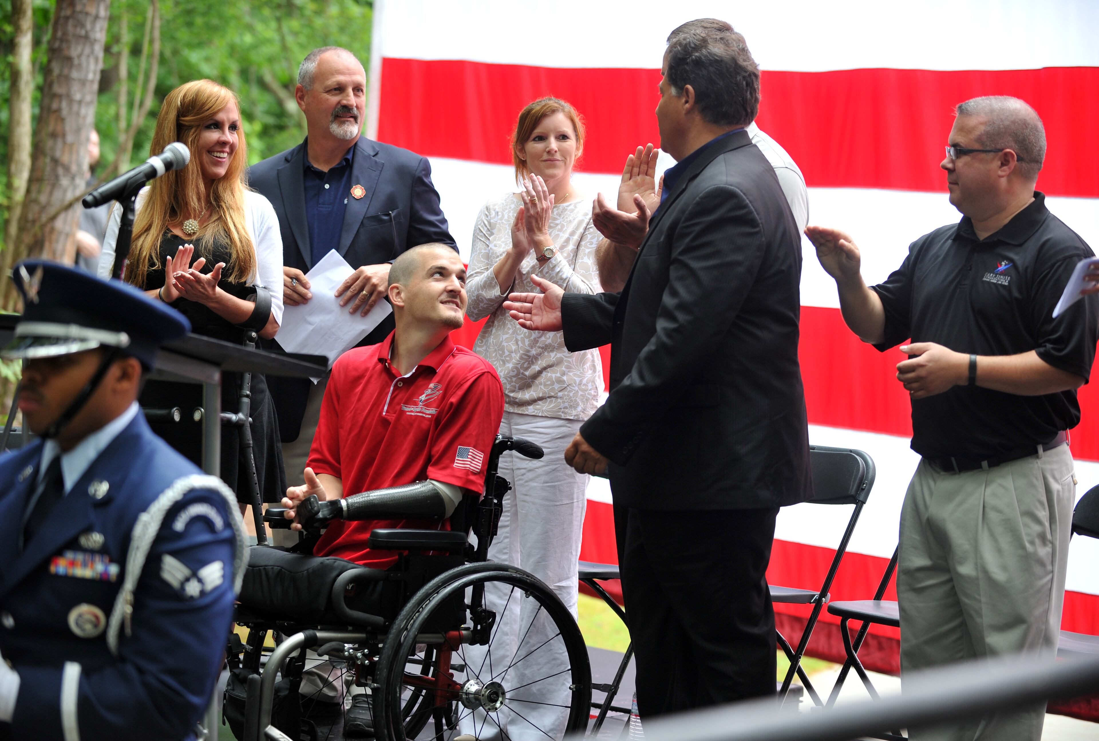 Home Depot and other corporate sponsors, in conjunction with the Stephen Siller Tunnel to Towers Foundation and the Gary Sinise Foundation came together to build a new home for Marine Corporal Todd Love. Love lost both legs and his left arm to an IED blast in 2010 while on patrol in Afghanistan. The 3700 feet 4 bed 3 bath "smart home" features an open floor plan, automatic toilets, oversize shower with roll in access, motorized doors, drop down kitchen cabinets that make it easier for Love to reach stored items, a cook top that lowers and a complete security system just to name a few features that will make it easier for Love to take care of his needs. BRANT SANDERLIN /BSANDERLIN@AJC.COM .