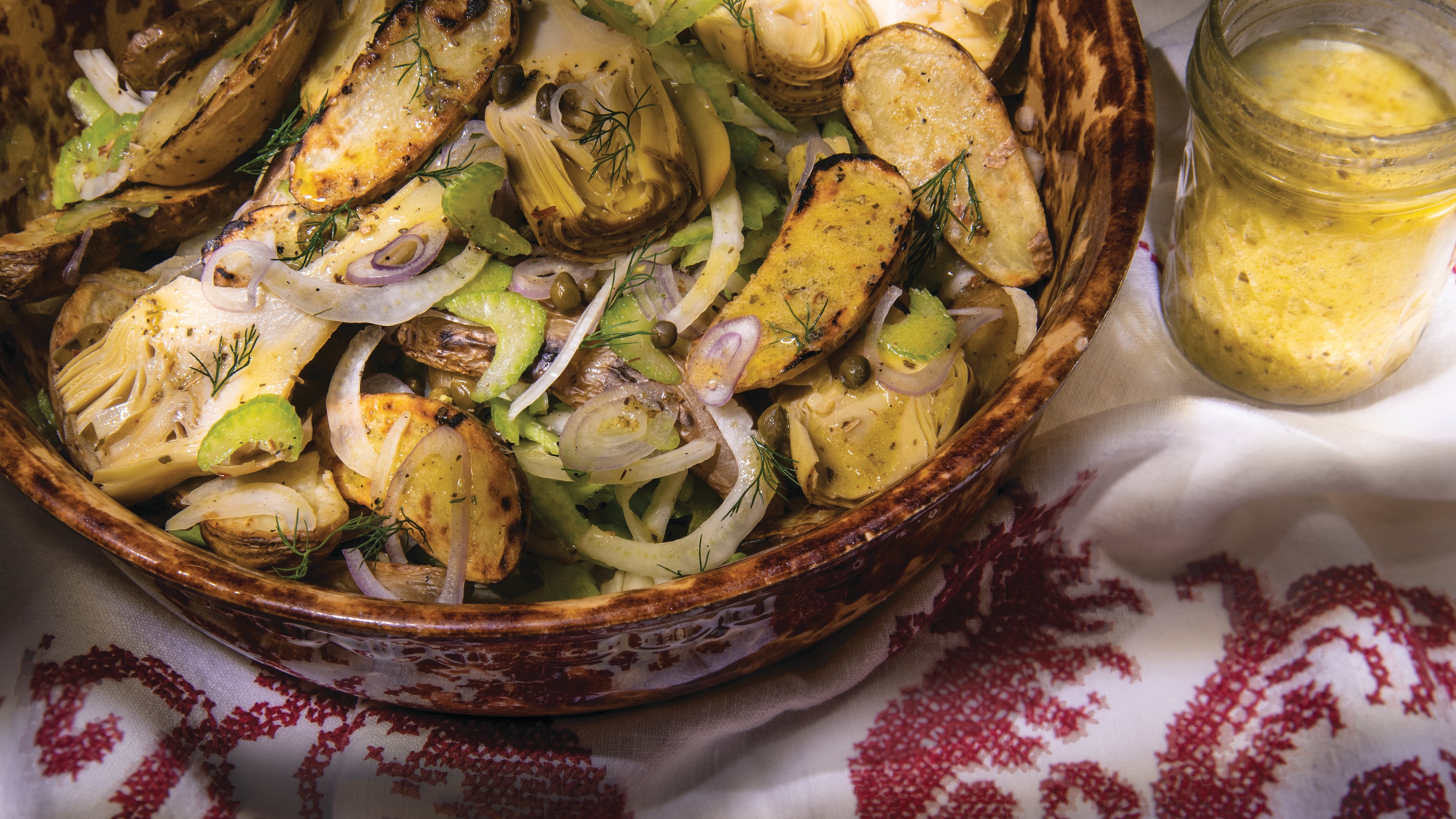 This grilled potato salad is dressed with lemon vinaigrette instead of mayonnaise. (Courtesy of Meathead)