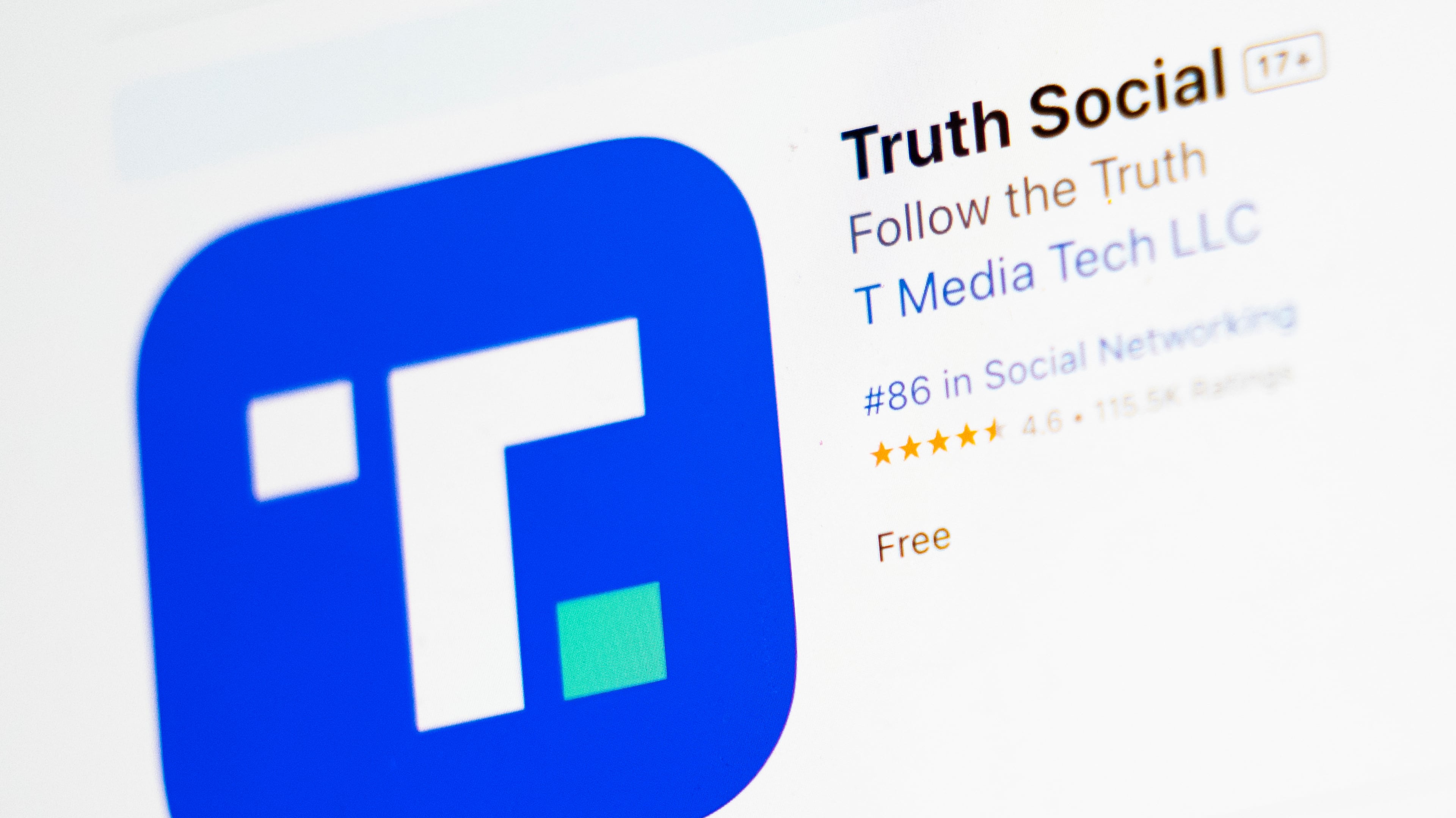 FILE - The download screen for the Truth Social app is displayed on a laptop computer, March 20, 2024, in New York. (AP Photo/John Minchillo, File)