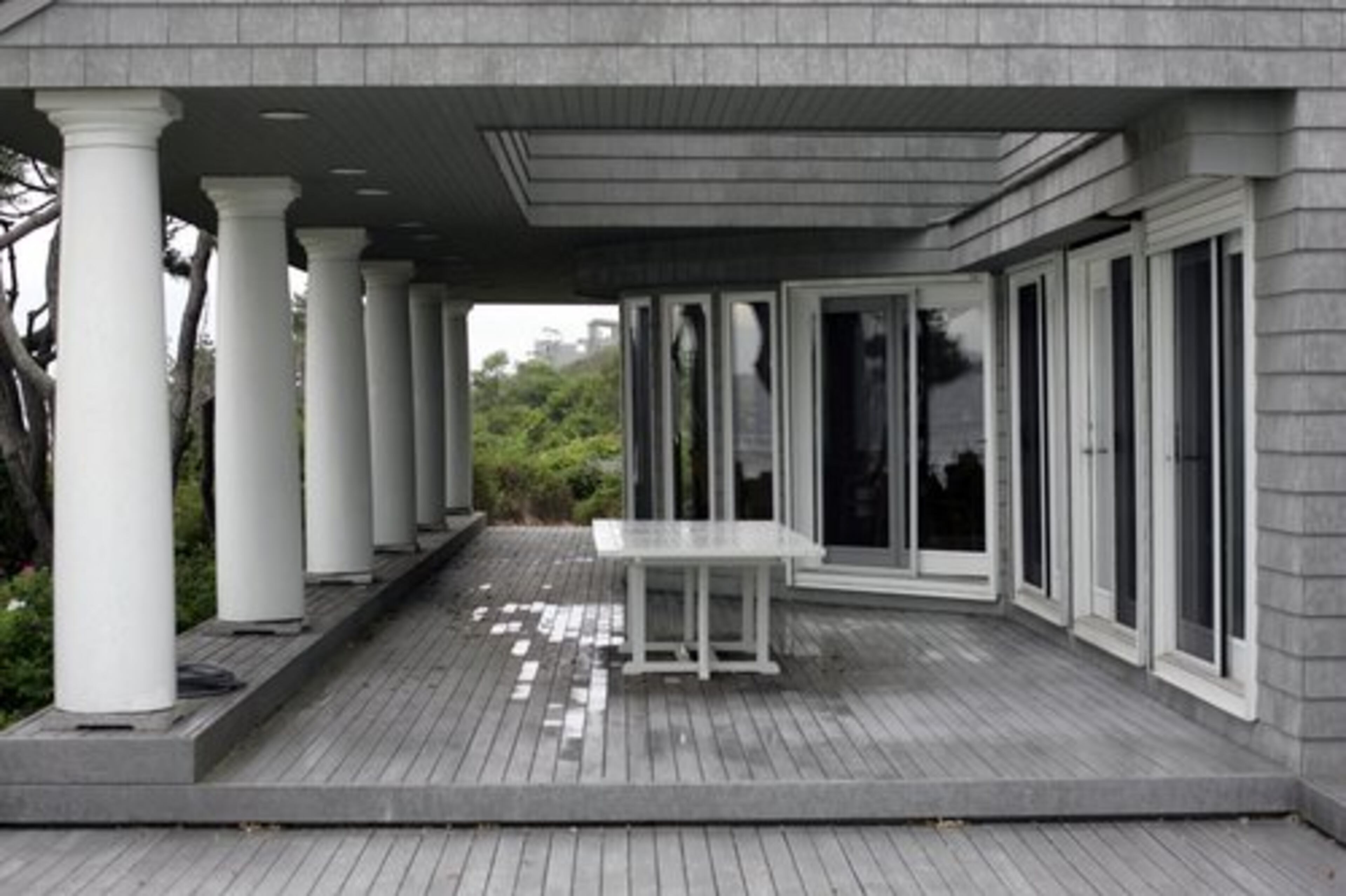 This is a view of the porch of the house of Bernard Madoff in Montauk, N.Y.