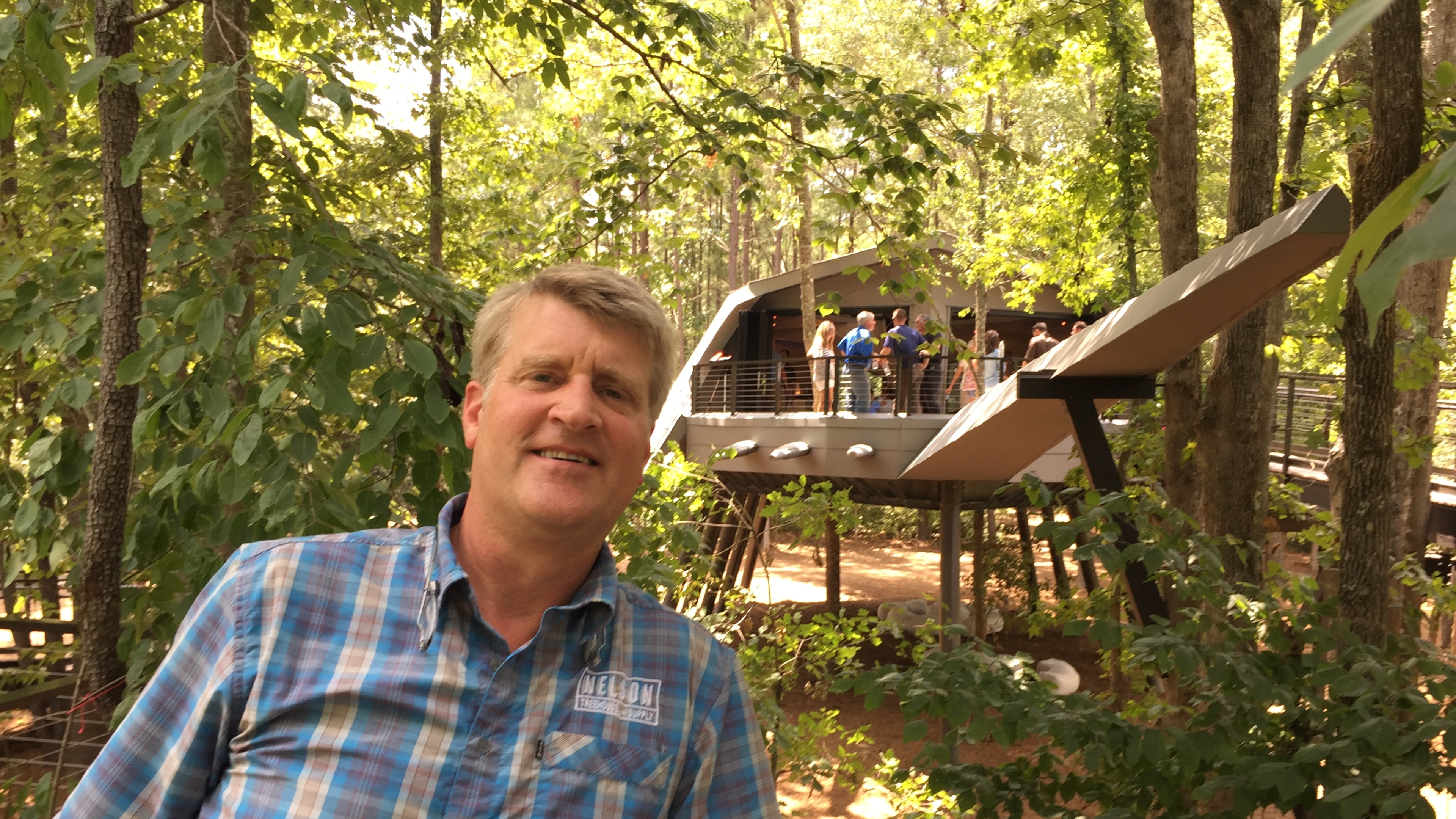 Bill Nelson with the special "treehouse" he built for Zac Brown which will be aired on his Animal Planet show "Treehouse Masters" Sept. 16, 2016. CREDIT: Rodney Ho/ rho@ajc.com