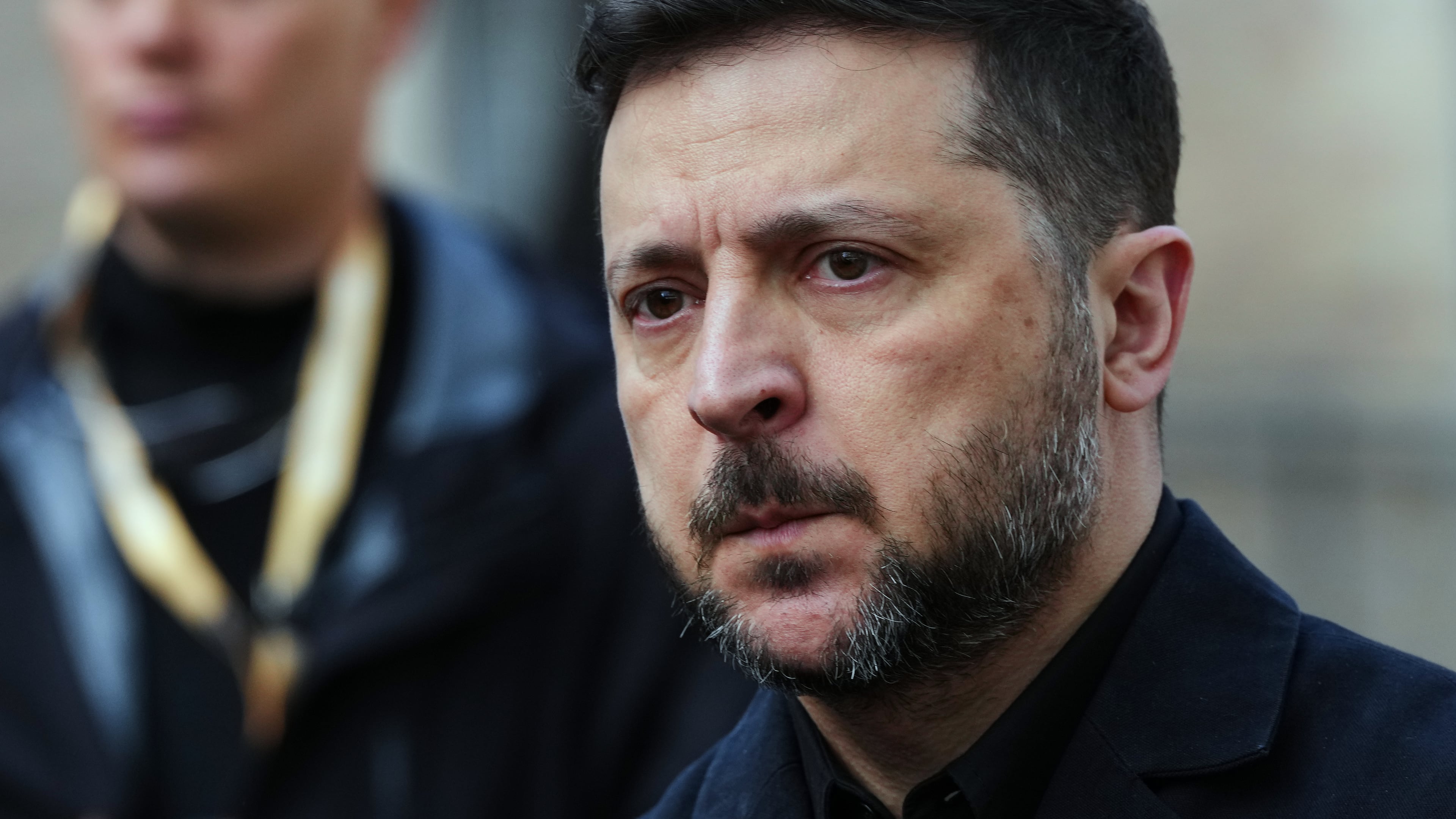 Ukraine's President Volodymyr Zelenskyy arrives for the International Four Freedoms Award ceremony in Middelburg, Netherlands, Thursday, April 16, 2026. (AP Photo/Peter Dejong)