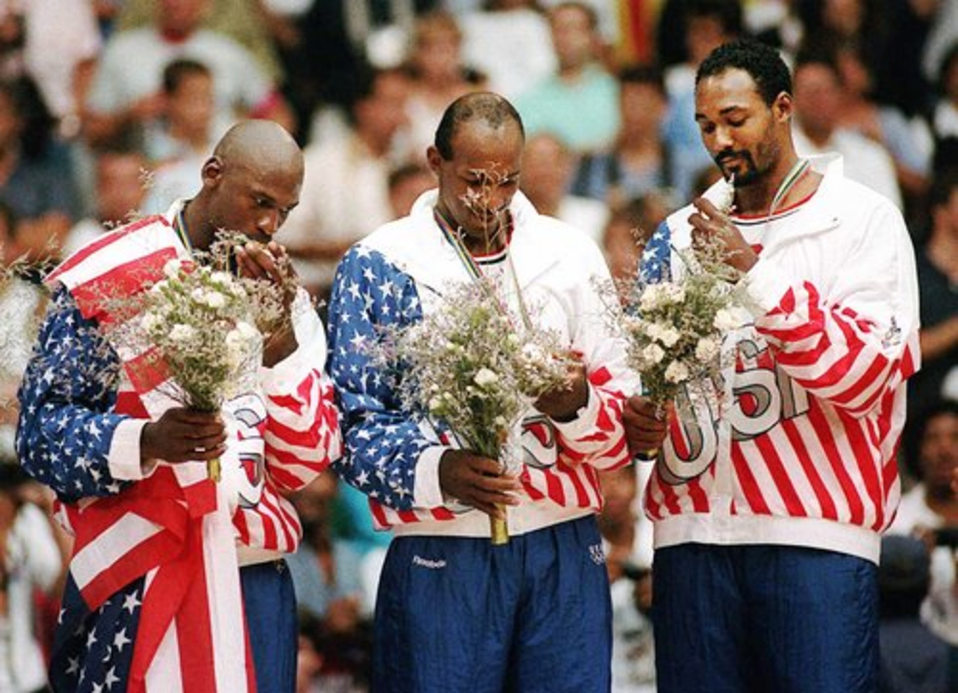 Daly did famously at the Barcelona Games in 1992 with NBA superstars such as Magic Johnson, Jordan, Larry Bird and Barkley, using a different lineup in every game. Members of the Dream Team included (from left) Michael Jordan, Clyde Drexler and Karl Malone.