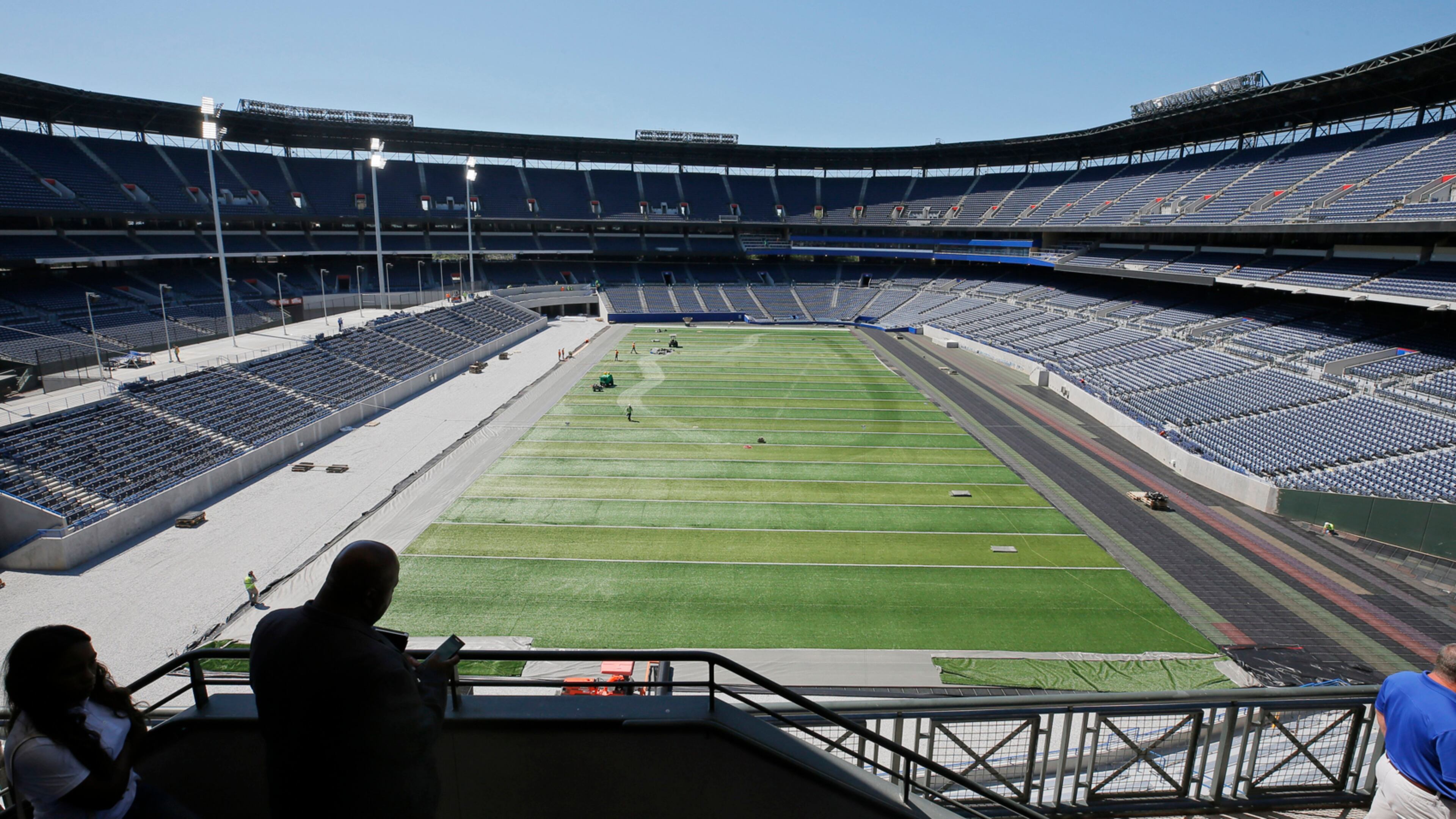 View from the clubhouse level on the north end of the stadium looking toward where home plate used to be. New Georgia State University head football coach Shawn Elliott was on hand for a media tour of the Georgia State Football Stadium, formerly Turner Field. BOB ANDRES /BANDRES@AJC.COM