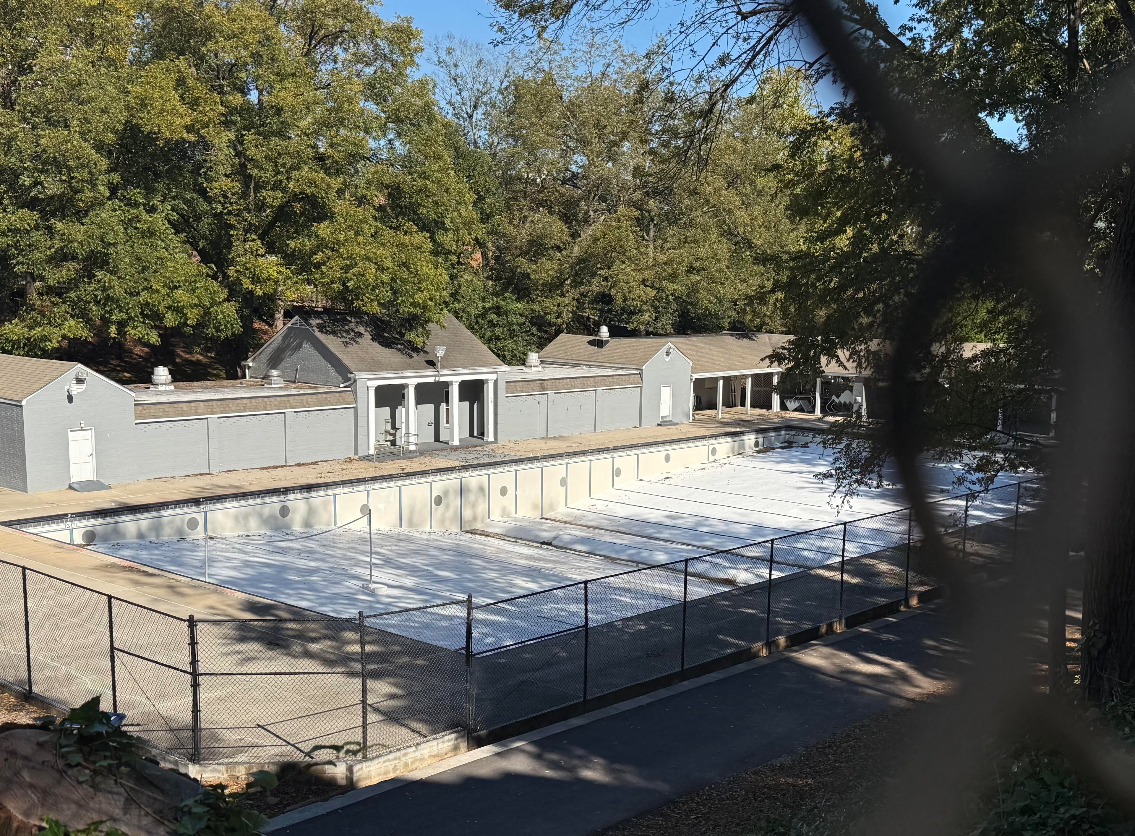 Legion Pool at the University of Georgia campus stands empty on Friday, Oct. 31, 2025. (Fletcher Page/AJC)