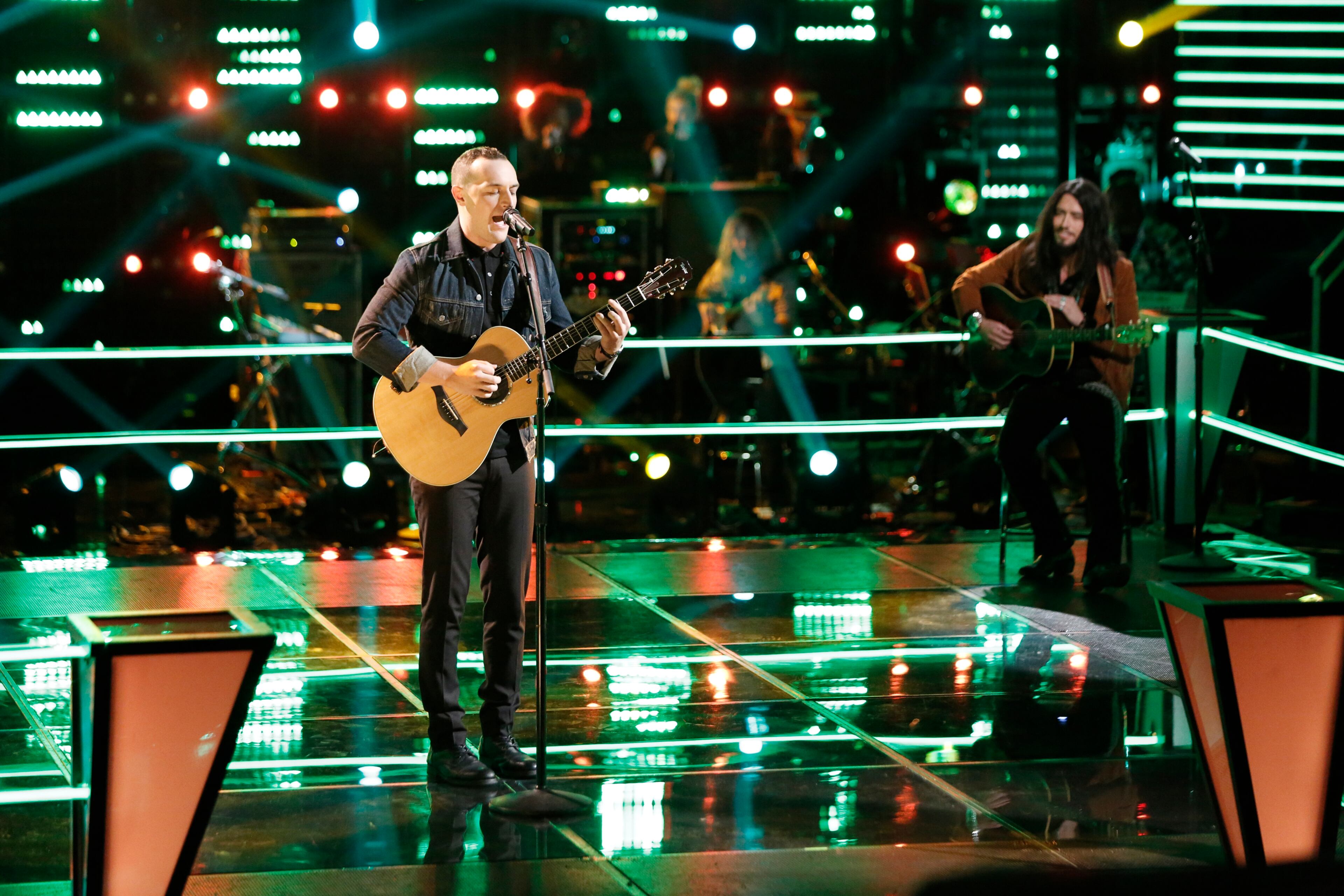 THE VOICE -- "Knockout Rounds" -- Pictured: (l-r) Aaron Gibson, Josh Halverson -- (Photo by: Tyler Golden/NBC)