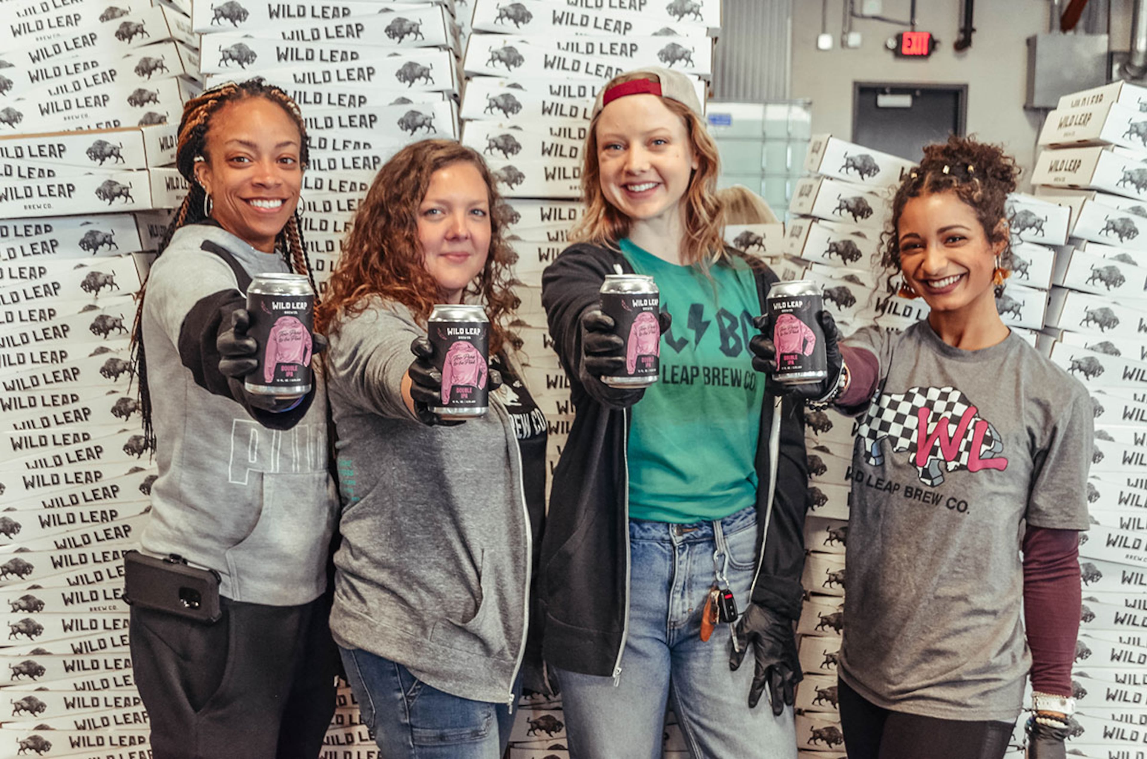 The hardworking women of Wild Leap (left to right) Ebonie Wilson, Amber Hendrix, Anna Watts, Jessie Thompson brewed, canned and packaged Too Pure To Be Pink. CONTRIBUTED BY Wild Leap Brew Co.
