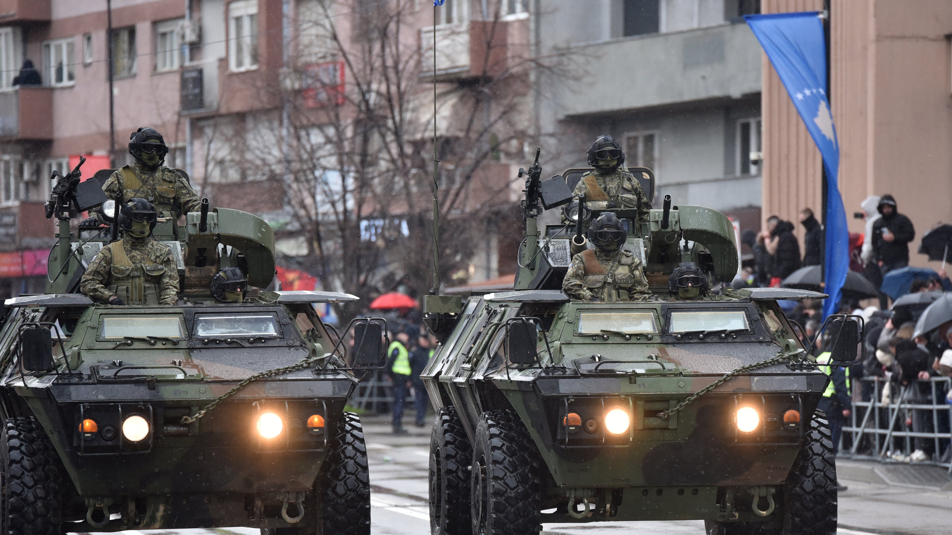 FILE -Kosovo Security Forces parade during celebrations to mark the 18th anniversary of independence, in Pristina, Kosovo, Feb. 17, 2026. (AP Photo/Laura Hasani, File)