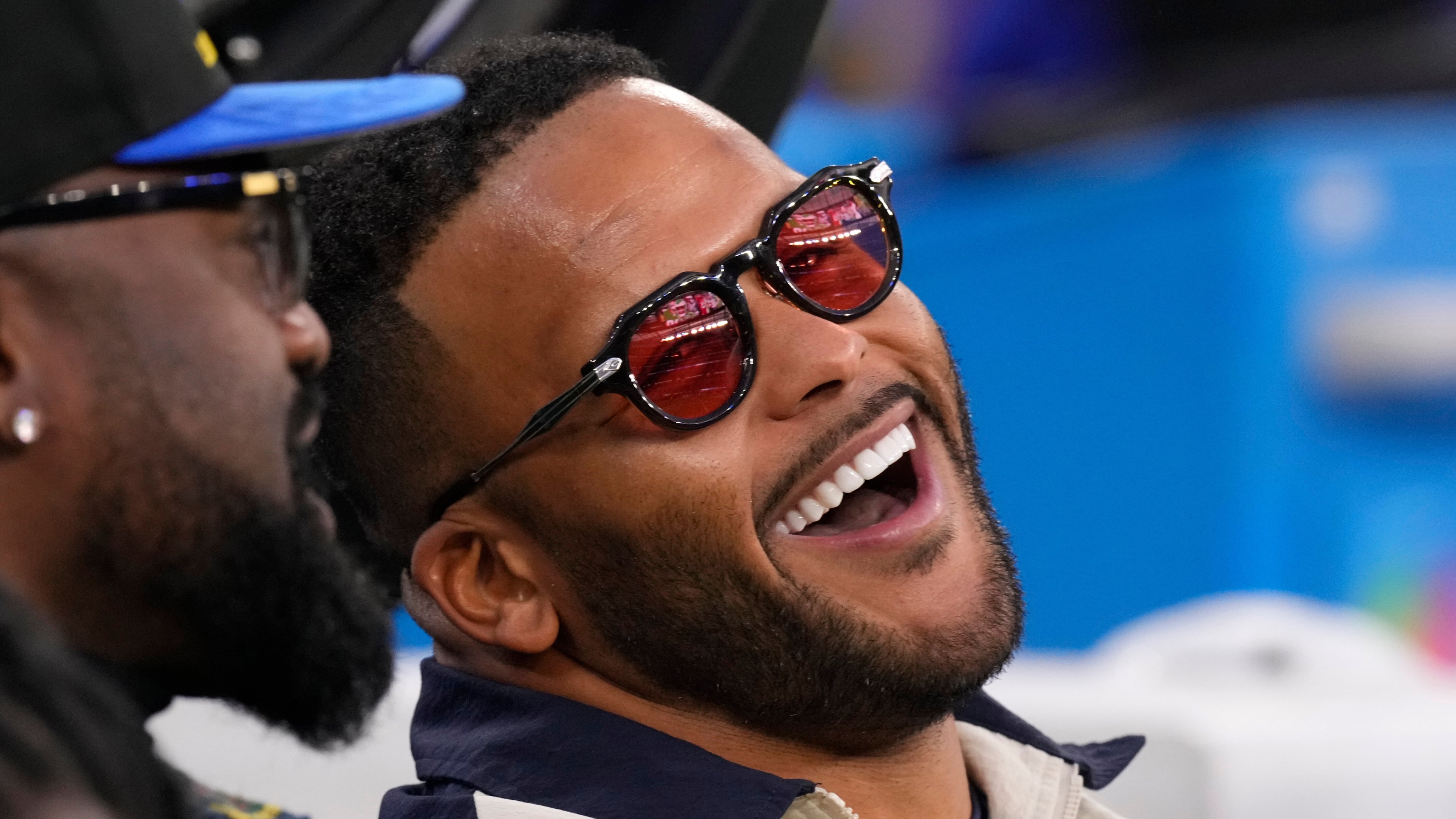 FILE - Former Los Angeles Rams player Aaron Donald looks on before an NFL football game between the Los Angeles Rams and the Tampa Bay Buccaneers, Nov. 23, 2025, in Inglewood, Calif. (AP Photo/Mark J. Terrill, File)