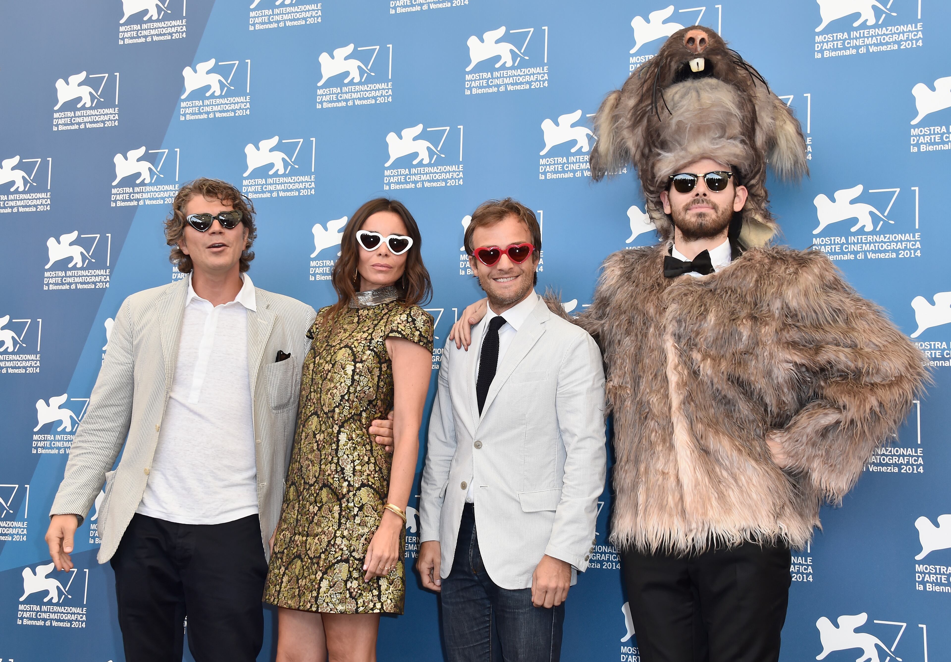 VENICE, ITALY - AUGUST 28: Producer Gregory Bernard, actors Elodie Bouchez, Jonathan Lambert and a member of the crew dressed as a rat attend the 'Reality' Photocall during the 71st Venice Film Festival on August 28, 2014 in Venice, Italy. (Photo by Pascal Le Segretain/Getty Images)