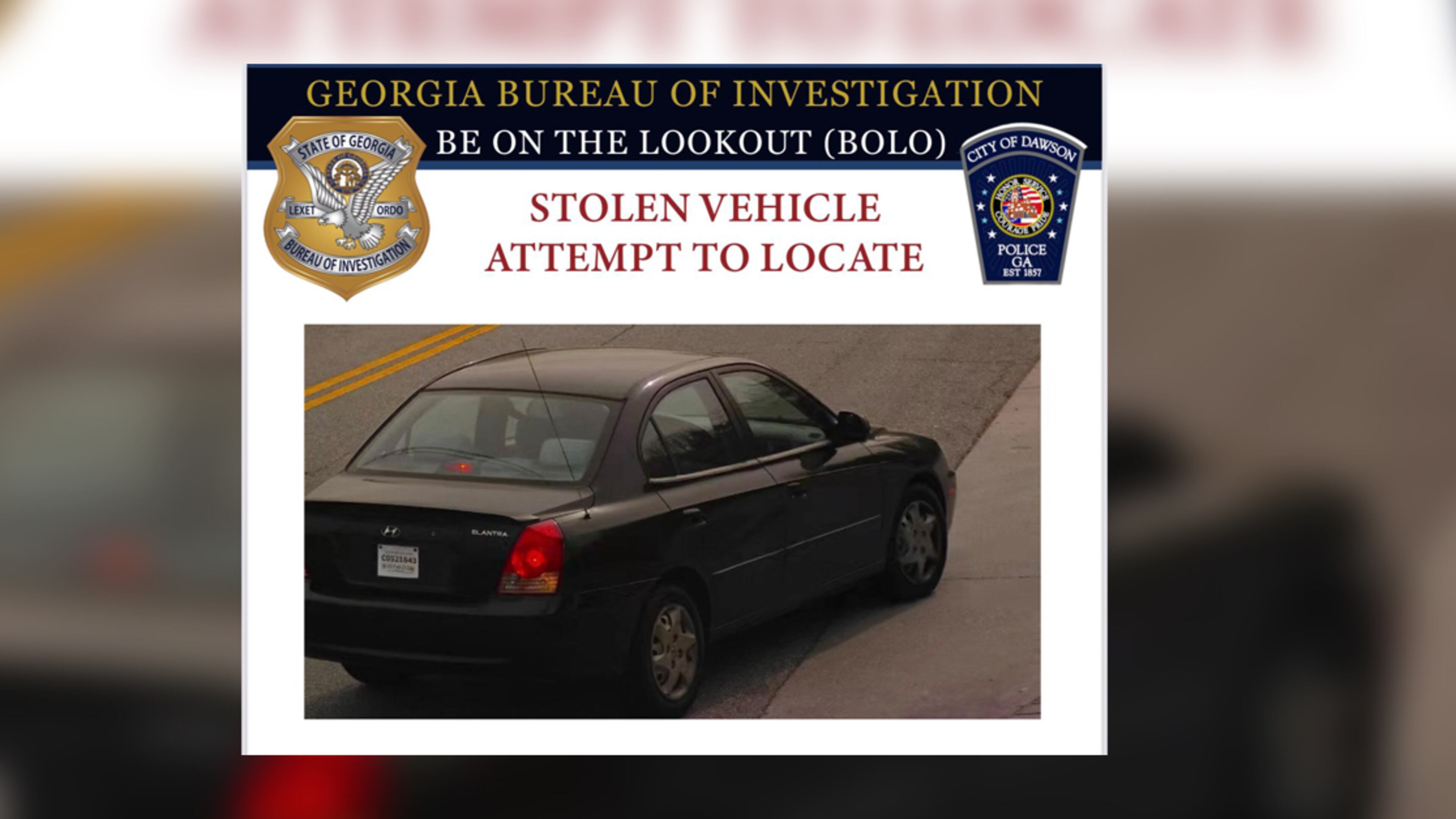 GBI officials did not say if the driver of the car was a suspect in the Terrell County homicide. (Credit: GBI)