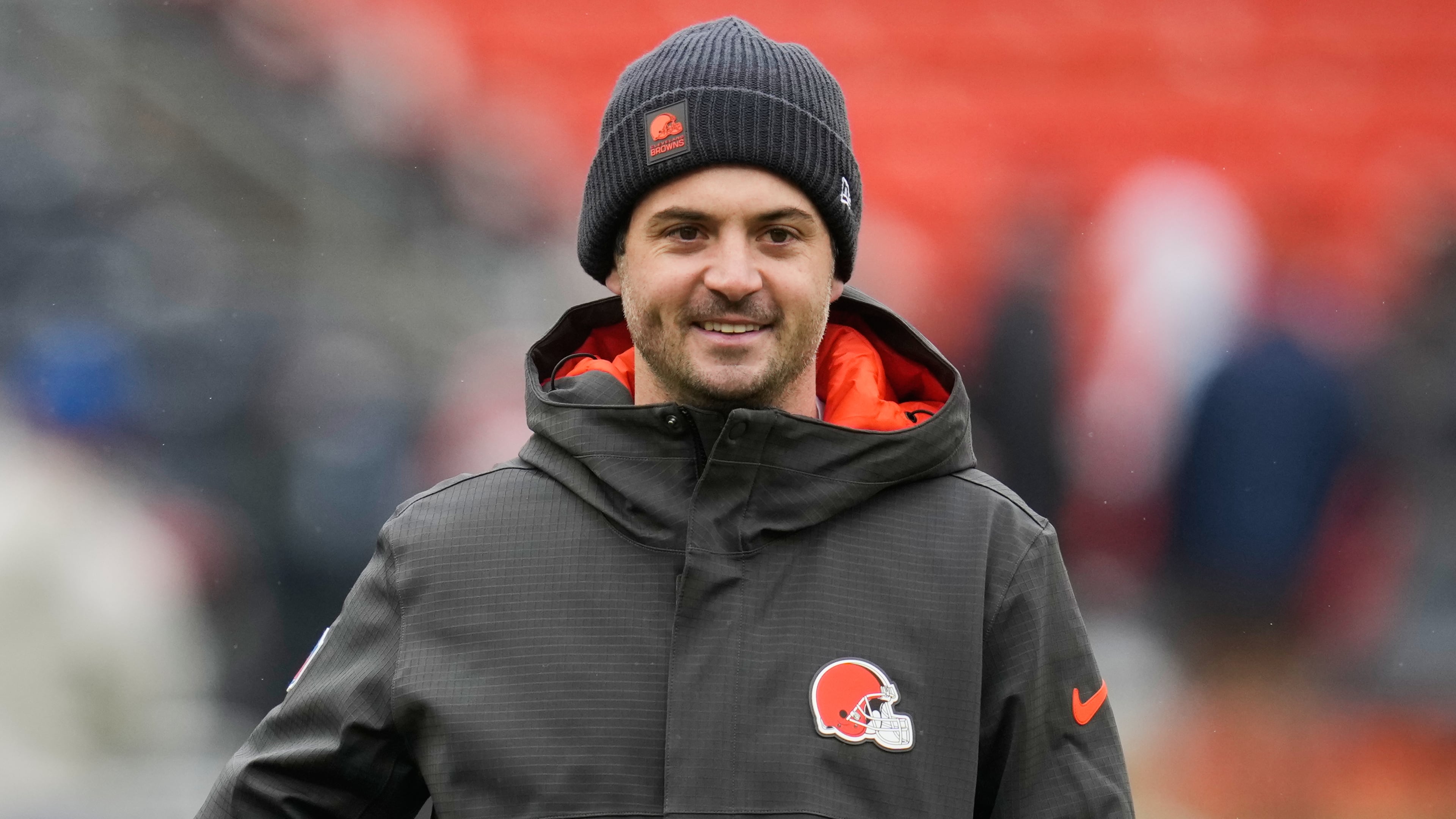 Tommy Rees, Cleveland Browns offensive coordinator, is pictured before an NFL football game against the Tennessee Titans in Cleveland, Sunday, Dec. 7, 2025. The Falcons officially announced on Thursday that Rees will join his boss in Cleveland, Kevin Stefanski, in the same role with the Stefanski's new team in Atlanta. (Sue Ogrocki/AP)