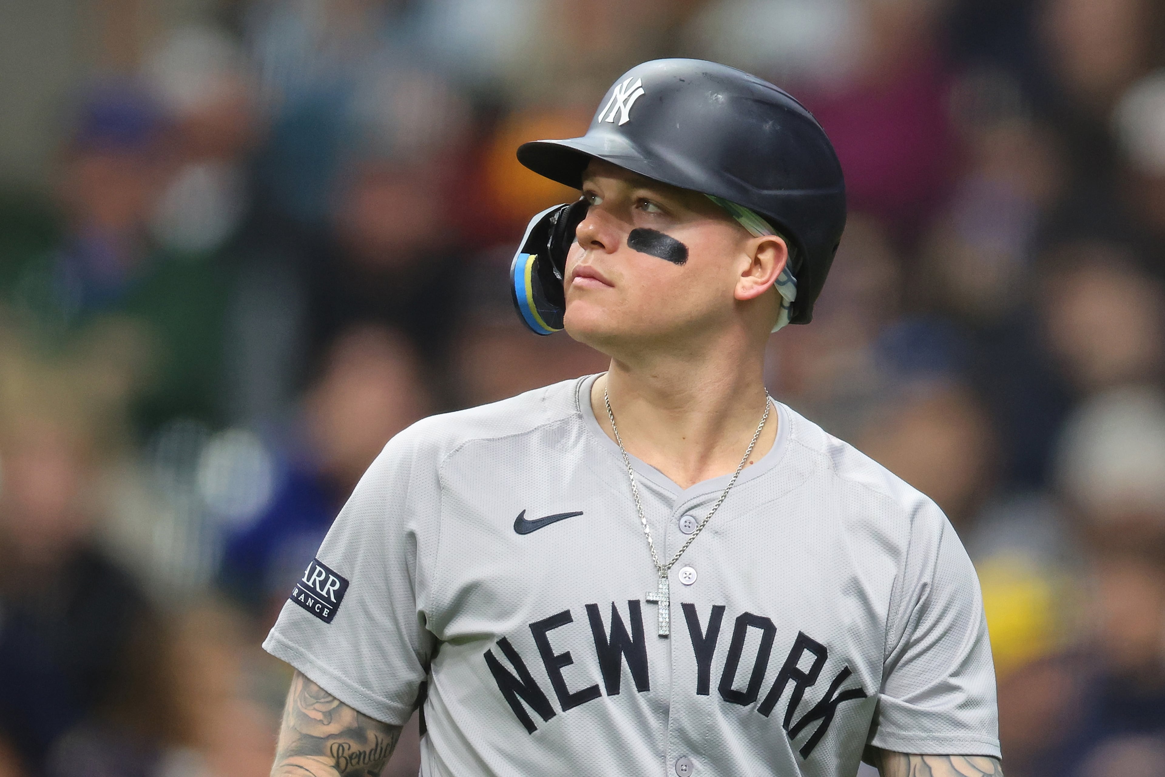 Alex Verdugo, now a Brave, during his 2024 season with the Yankees.