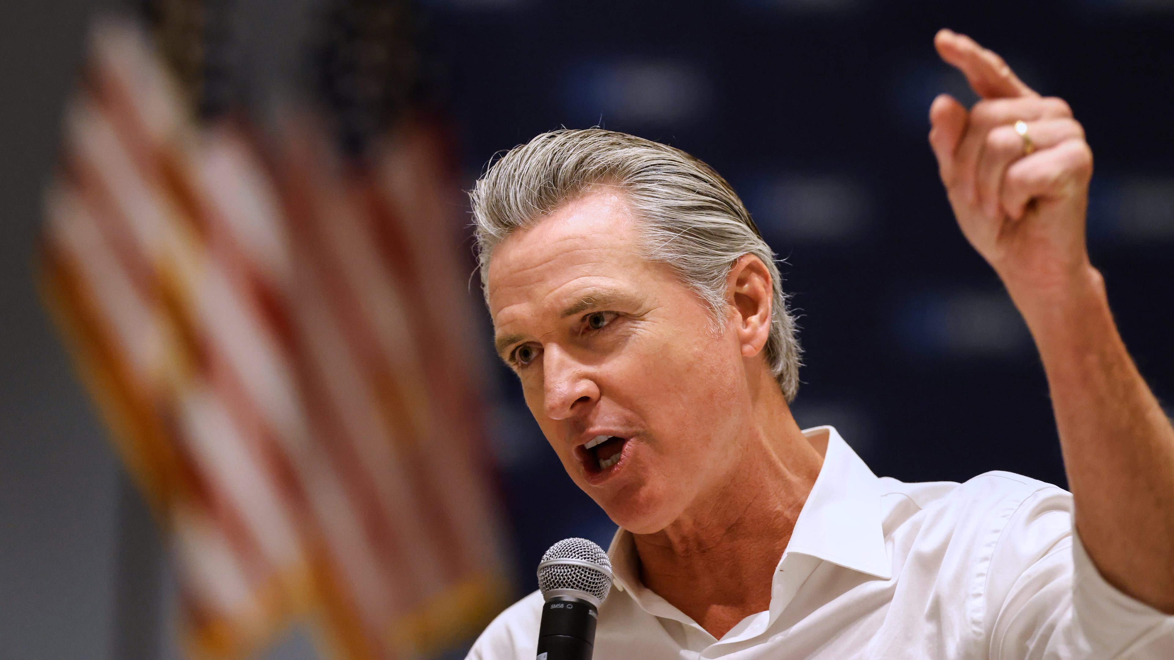 California Gov. Gavin Newsom speaks at a rally for democratic candidates Saturday, Sept. 5, 2026, in Monroe, N.C. (AP Photo/Nell Redmond)