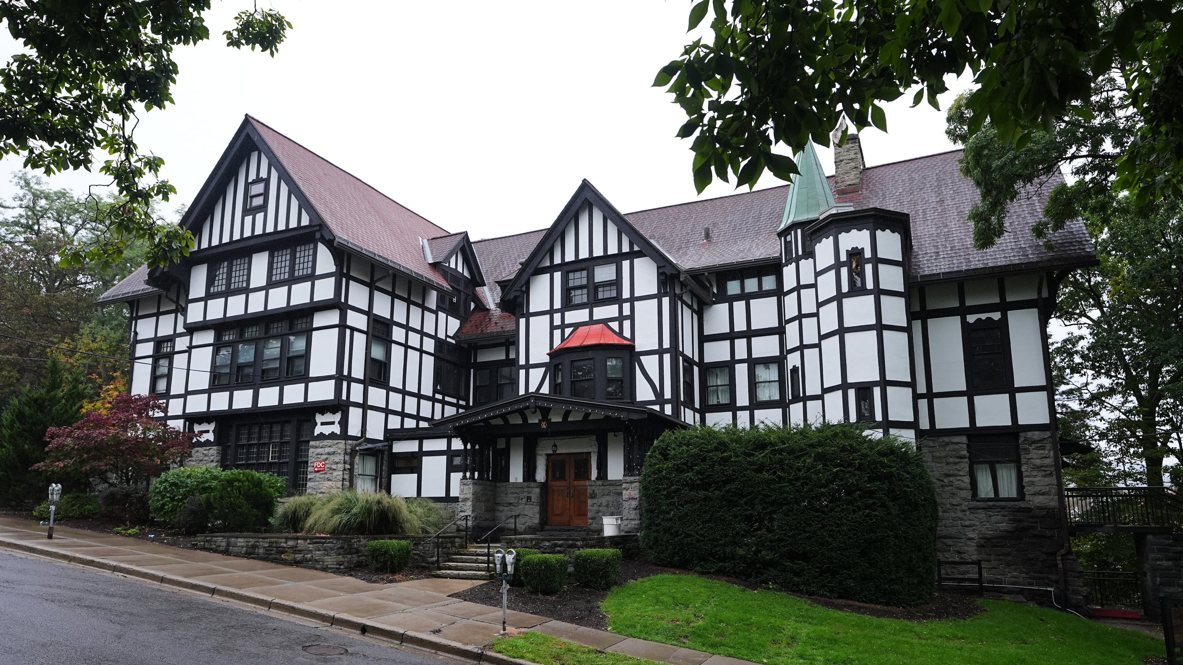 Shown is the the Chi Phi fraternity house at Cornell University in Ithaca, N.Y., Thursday, Oct. 1, 2026. (AP Photo/Matt Rourke)