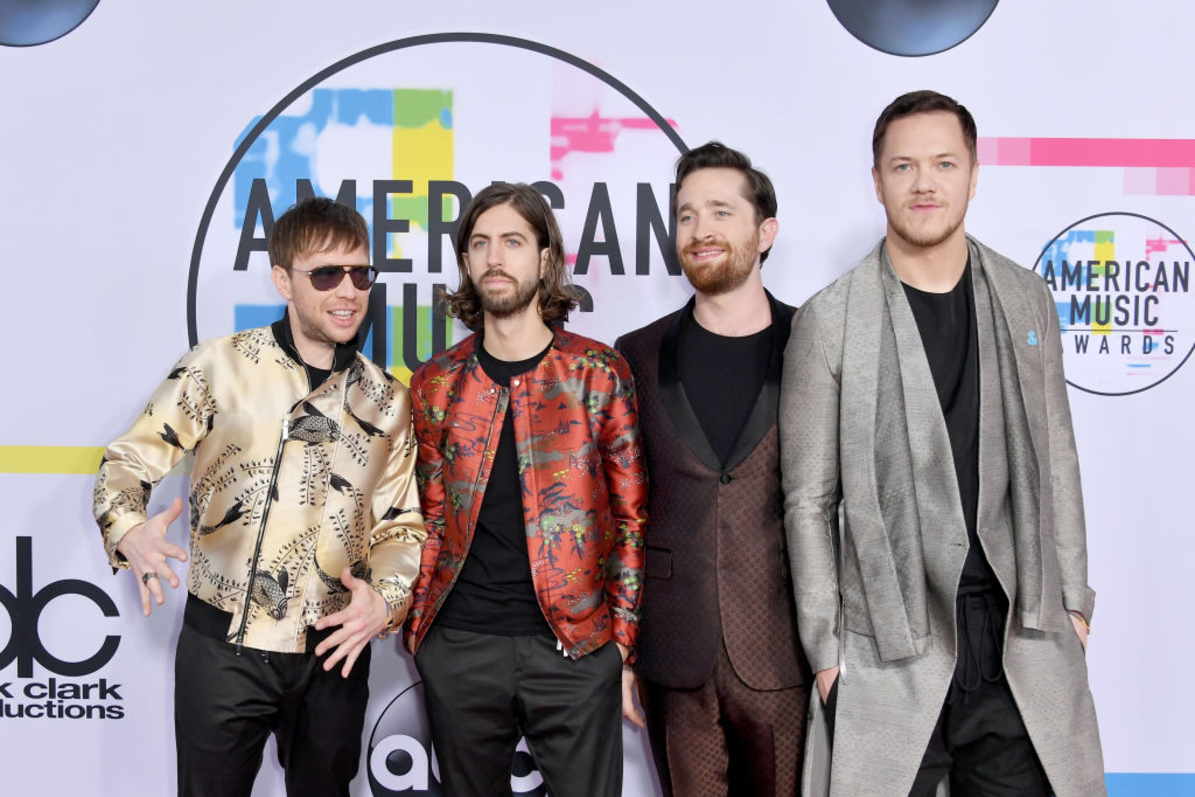 LOS ANGELES, CA - NOVEMBER 19: (L-R) Ben McKee, Daniel Wayne Sermon, Daniel Platzman and Dan Reynolds of Imagine Dragons attend the 2017 American Music Awards at Microsoft Theater on November 19, 2017 in Los Angeles, California. (Photo by Neilson Barnard/Getty Images)