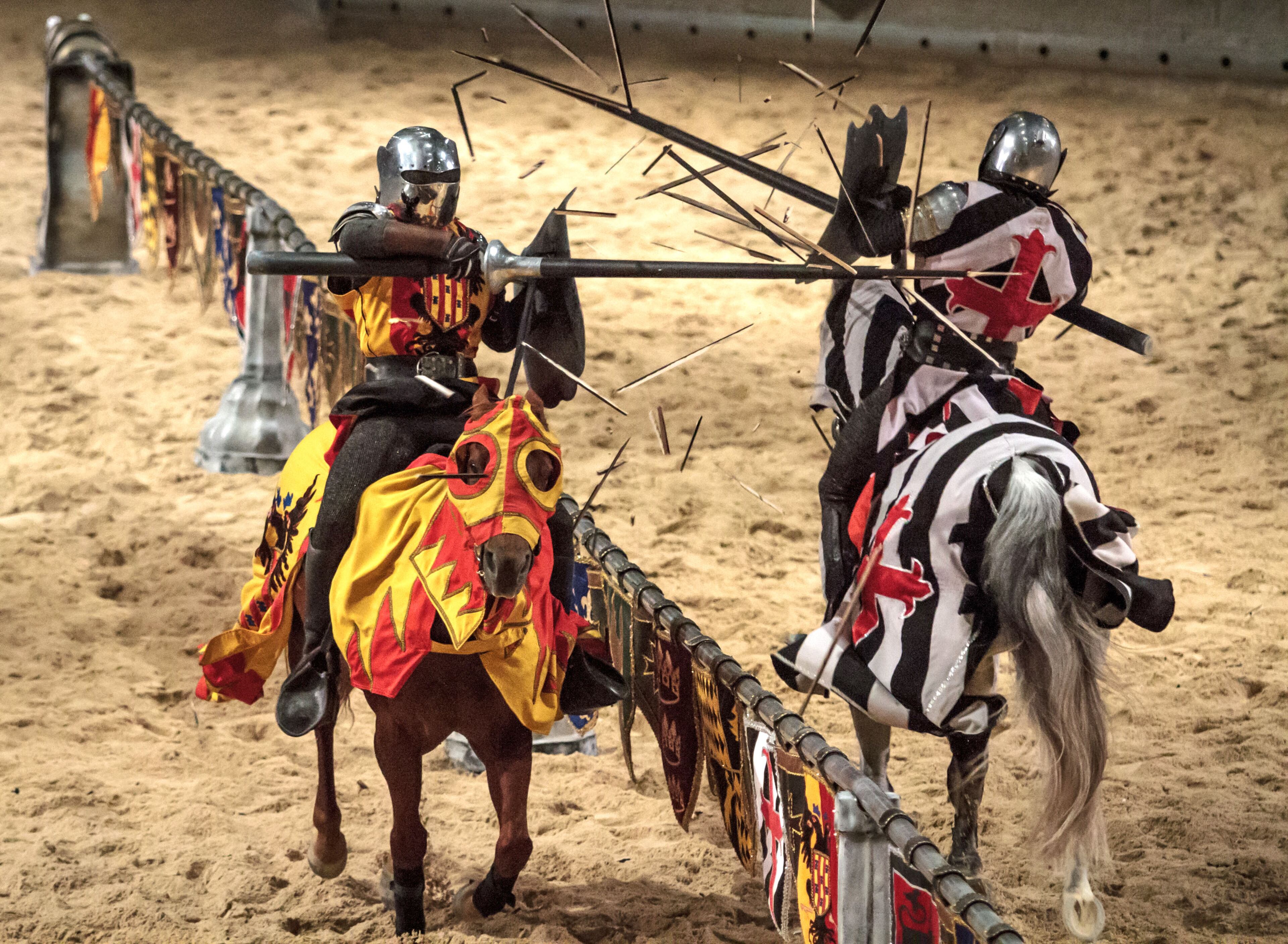 The crowd enjoys a jousting tournament during the Medieval Times Dinner & Tournament in Lawrenceville, Ga. Saturday, July 2, 2016. The show is based upon the Middle Ages. During dinner, guests experience pageantry, horsemanship, and swordplay. STEVE SCHAEFER / SPECIAL TO THE AJC