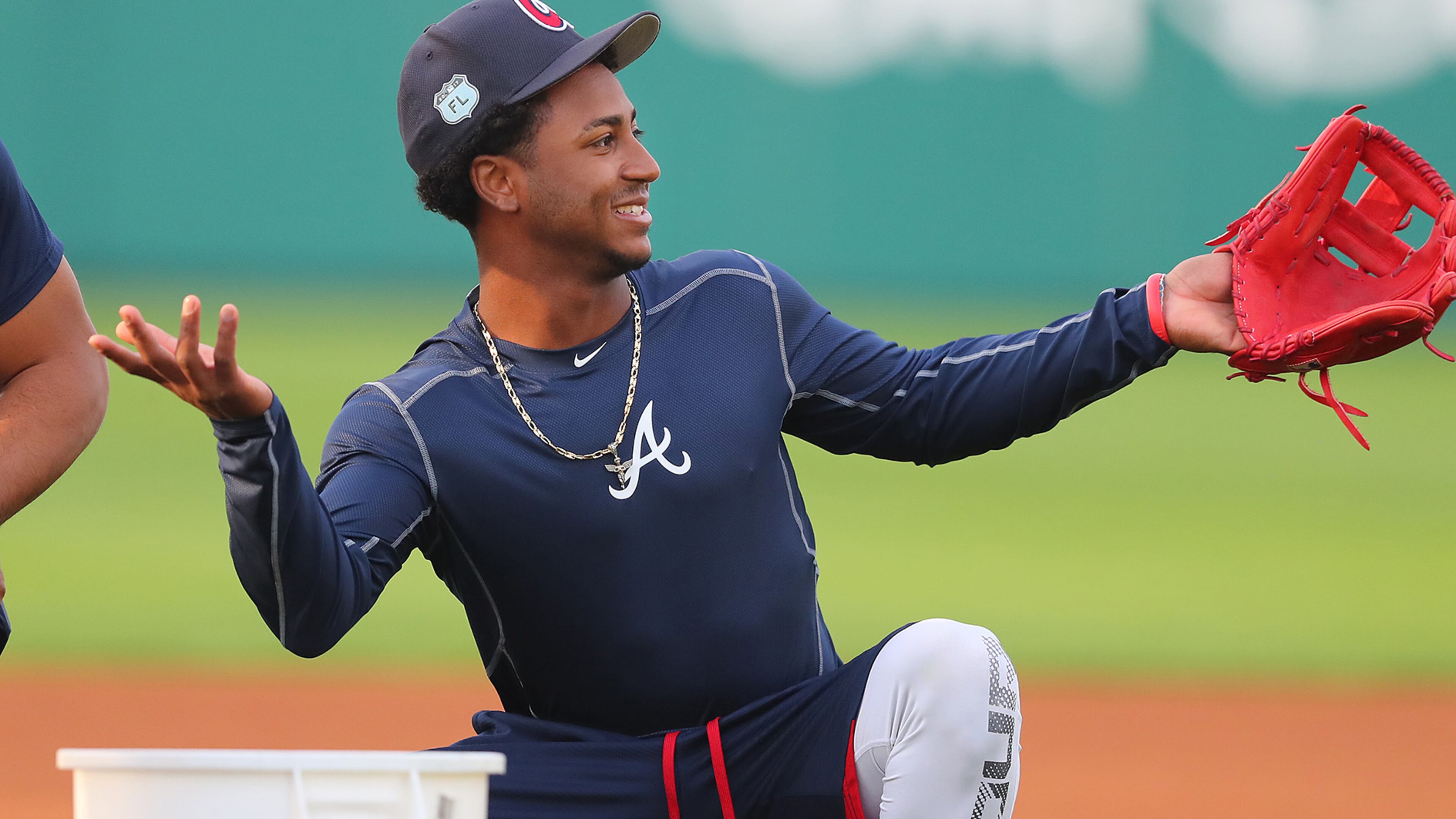 Braves prospect Ozzie Albies before the Braves’ first workout of spring training Wednesday Feb. 15, 2017, at the ESPN Wide World of Sports in Lake Buena Vista. Curtis Compton/ccompton@ajc.com