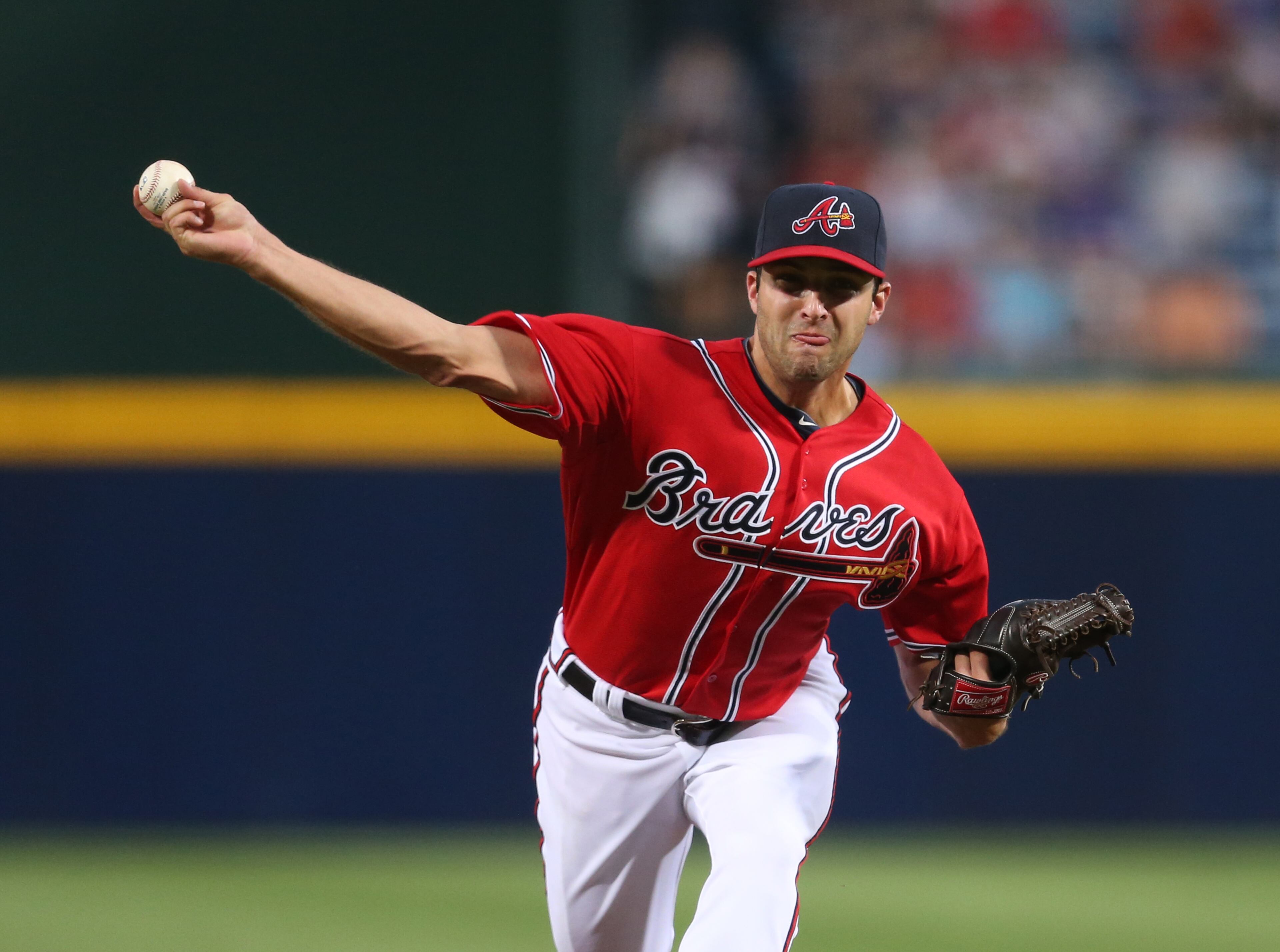 Braves' David Hale delivers a pitch in the first inning of their game against the San Diego Padres at Turner Field Friday night in Atlanta, Ga., September 13, 2013.