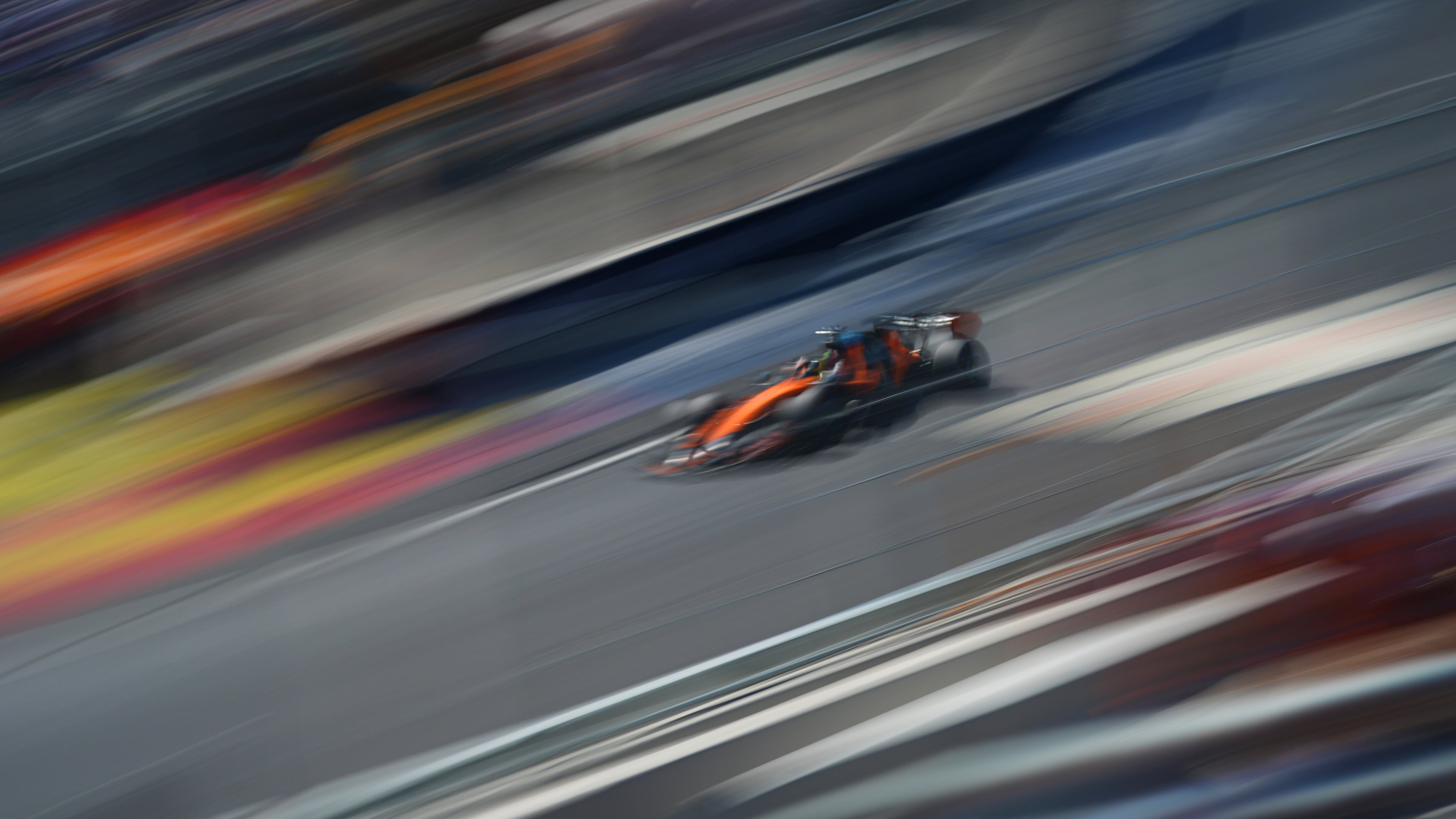 McLaren driver Lando Norris of Britain steers his car during the qualifying session ahead of the Spanish Formula One Grand Prix in Madrid, Saturday, Sept. 12, 2026. (AP Photo/Manu Fernandez)