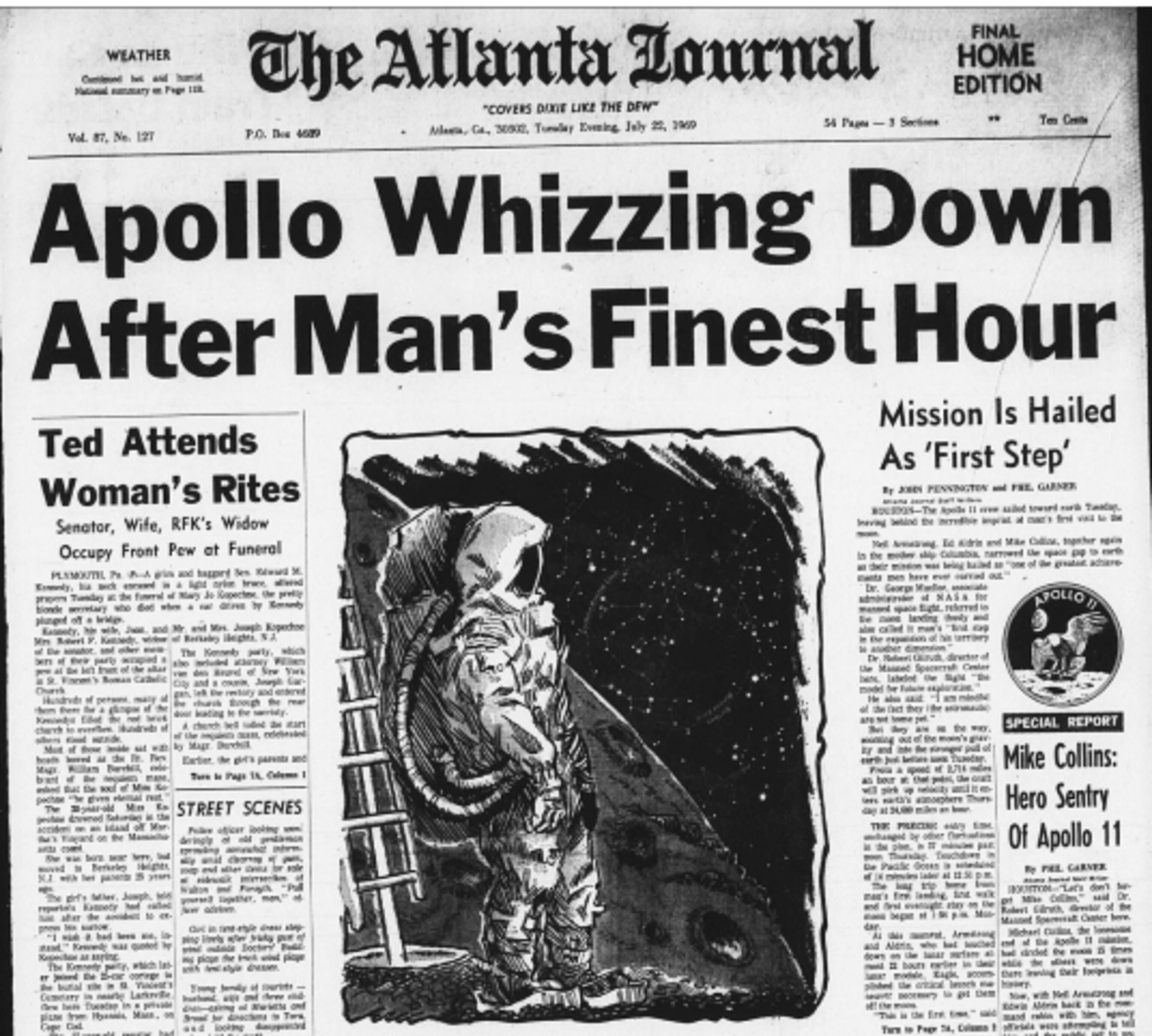 The Atlanta Journal from Tuesday, July 22, 1969, as Apollo astronauts begin return to Earth. (AJC archives)
