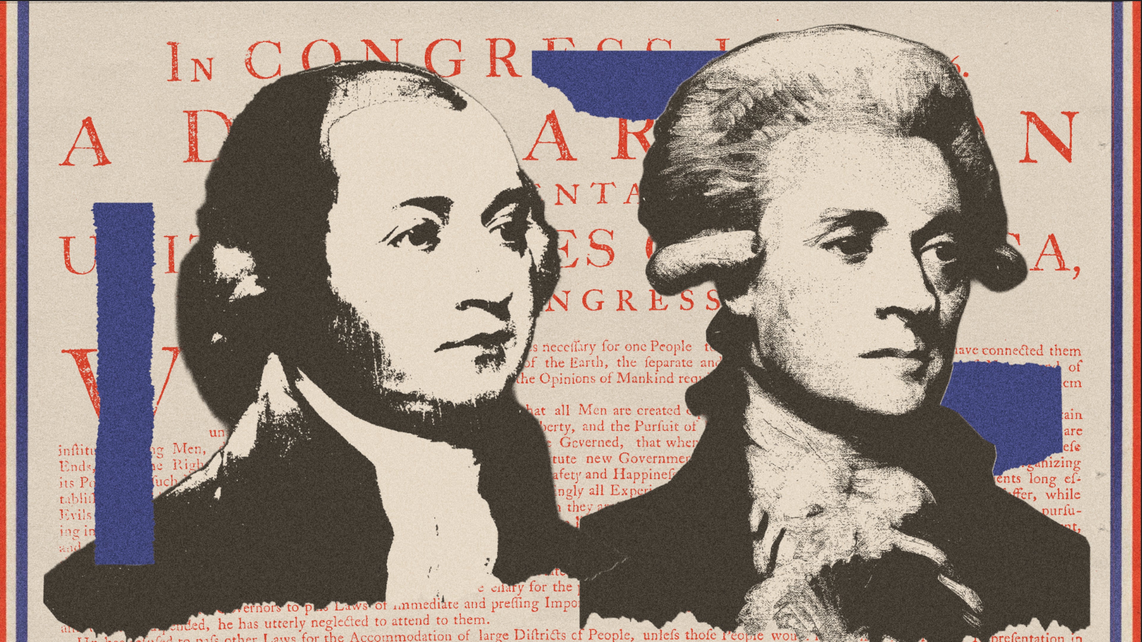 Presidents John Adams (left) and Thomas Jefferson. (Illustration: Marcie LaCerte for the AJC | Source: Public Domain)