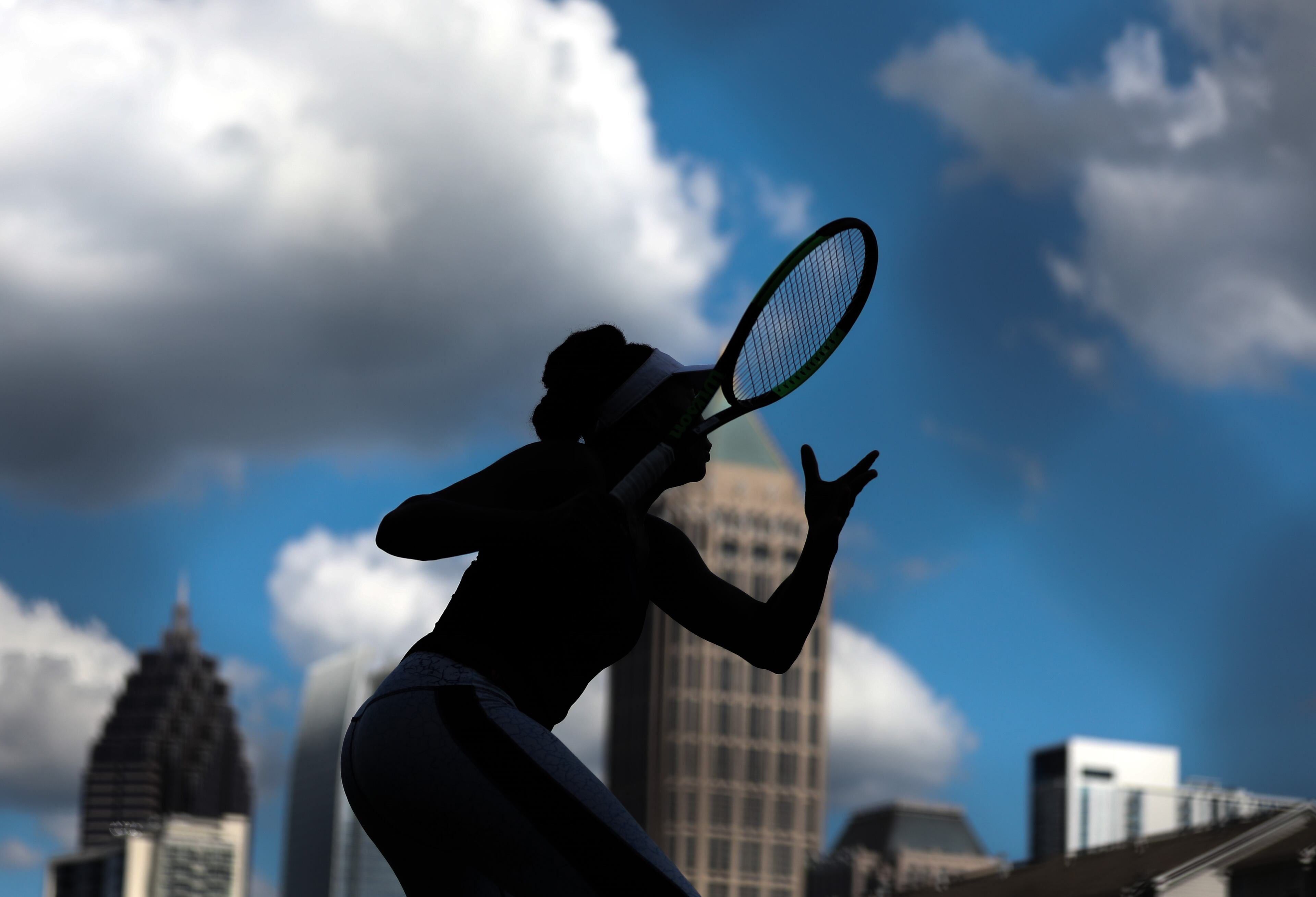 Venus Williams warms up before a special women's exhibition tennis match against Madison Keys at the BB&T Atlanta Open Tournament, Sunday, July 21, 2019, in Atlanta. BRANDEN CAMP/SPECIAL