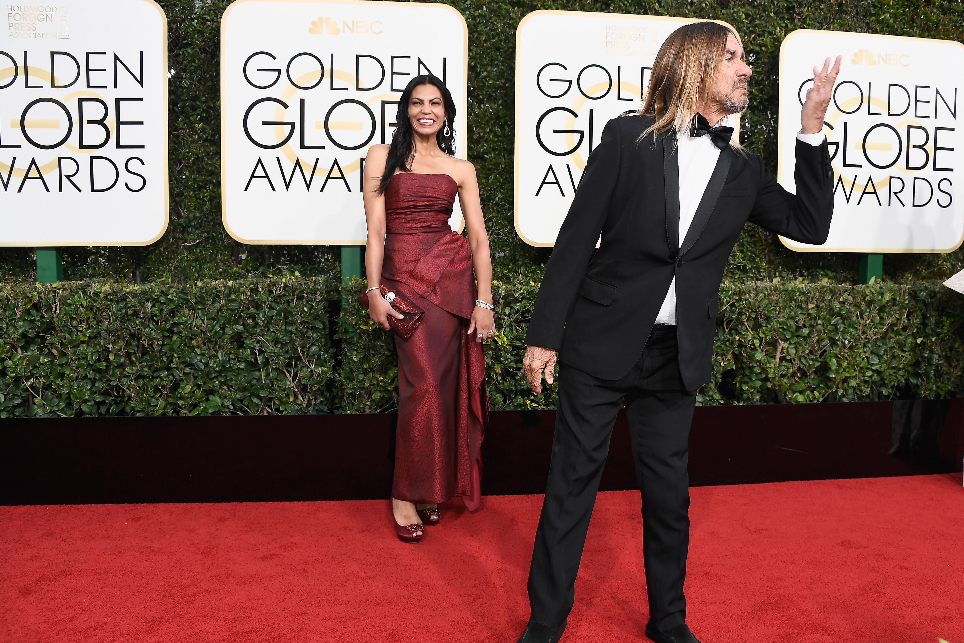 BEVERLY HILLS, CA - JANUARY 08: Nina Alu (L) and singer Iggy Pop attends the 74th Annual Golden Globe Awards at The Beverly Hilton Hotel on January 8, 2017 in Beverly Hills, California. (Photo by Frazer Harrison/Getty Images)