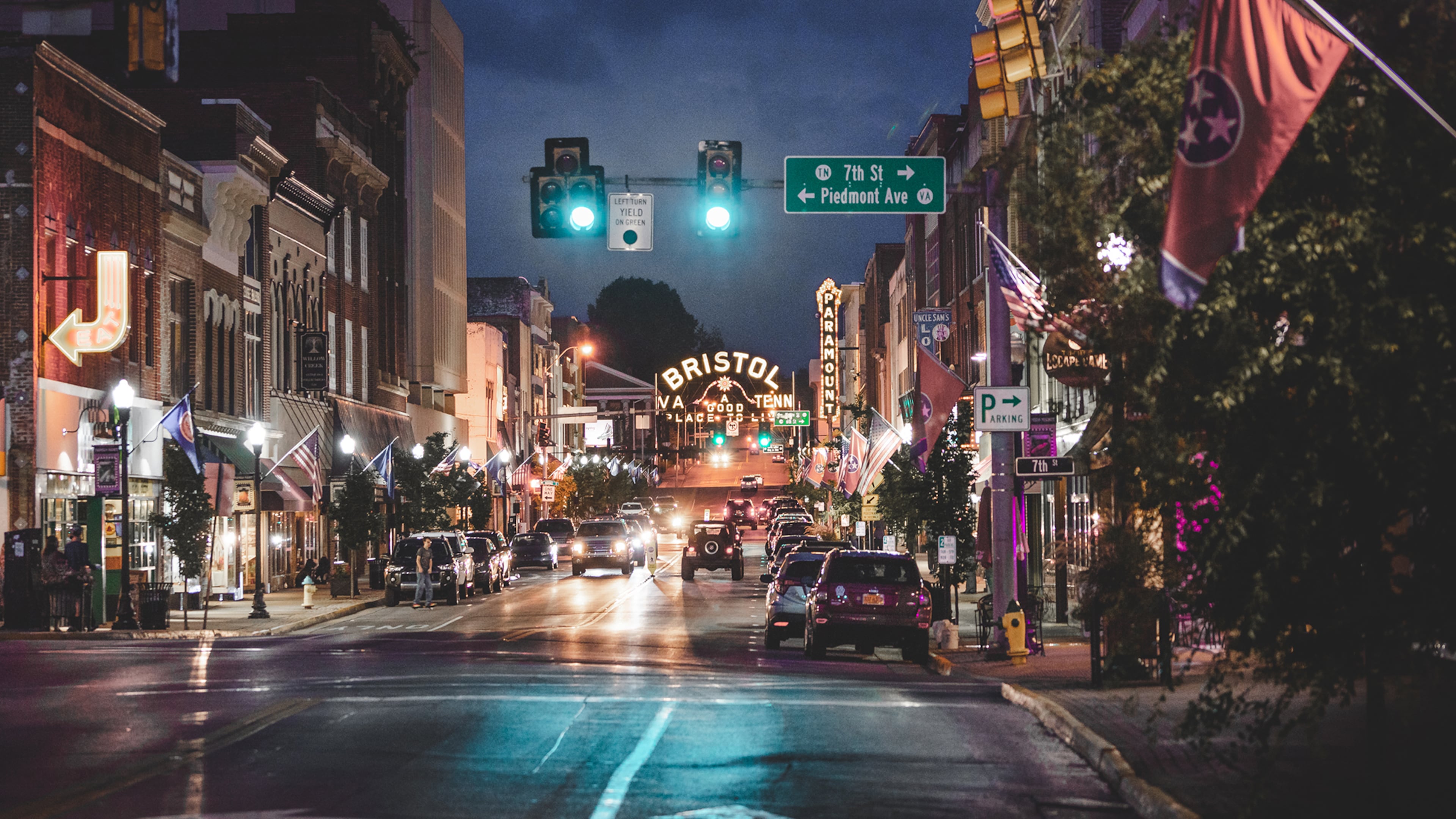 Vibrant State Street in downtown Bristol is filled with shops, restaurants, the Paramount Bristol theater and the neon Bristol sign.
(Courtesy of Jared Kreiss)