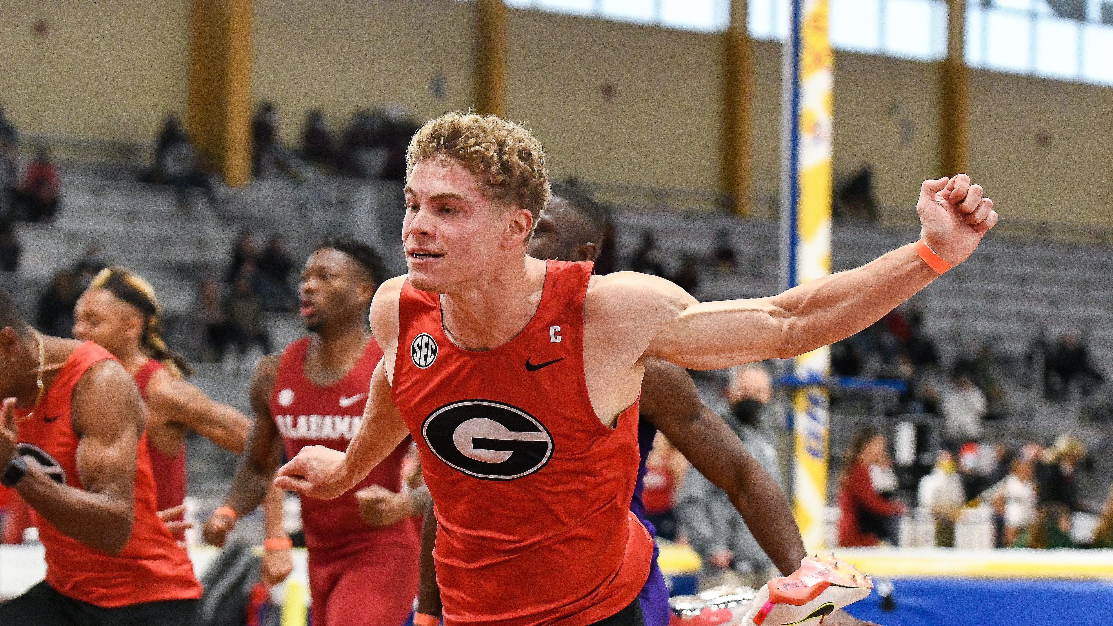 Matthew Boling has established Georgia records for 100 and 200 meters this season. His latest record came this weekend in the 200-meter dash at the Georgia Tech Invitational in Atlanta. (UGA Athletics)